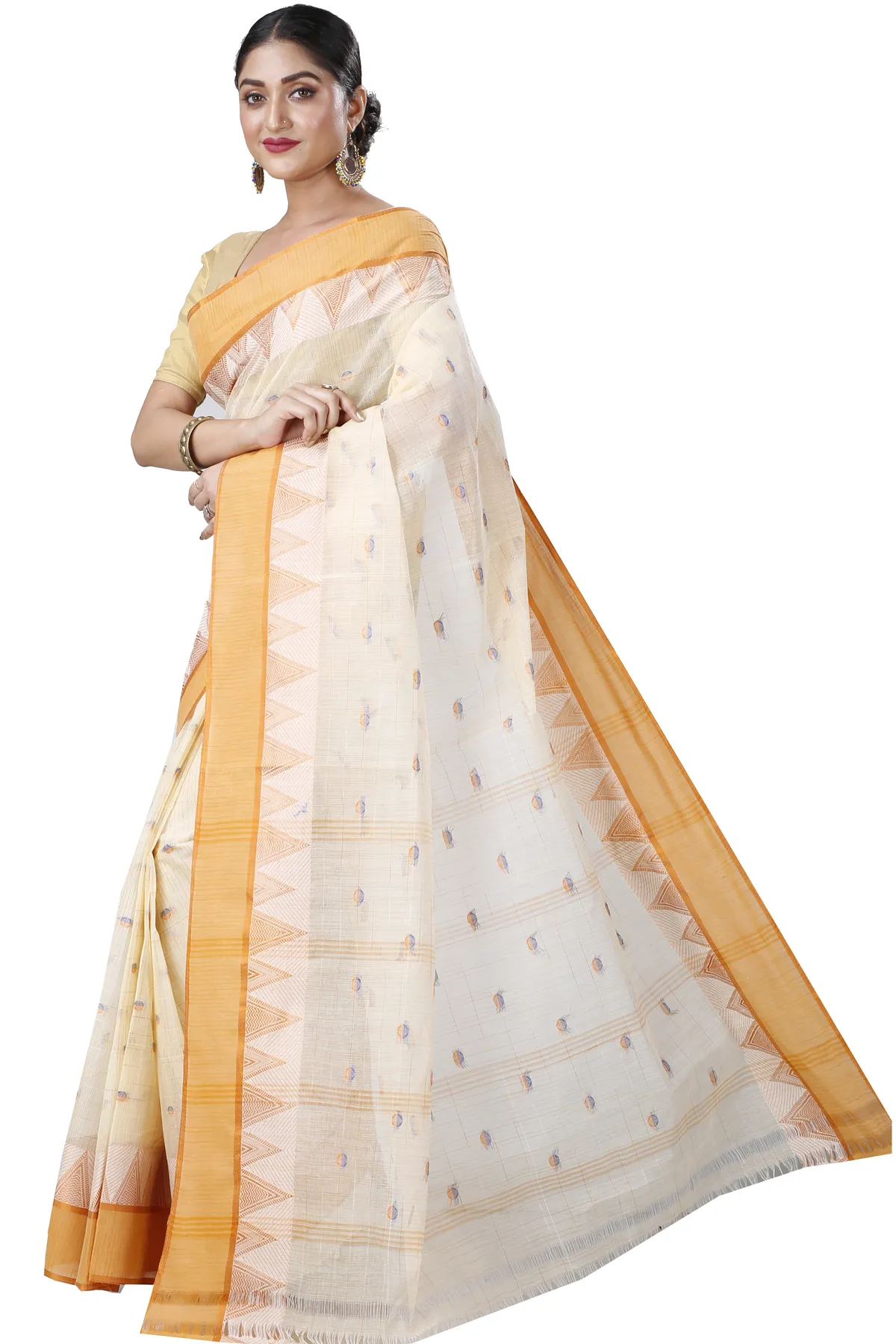 DipDiya Pure Cotton Yellow Ishvari Timeless Bengal Tant Sarees