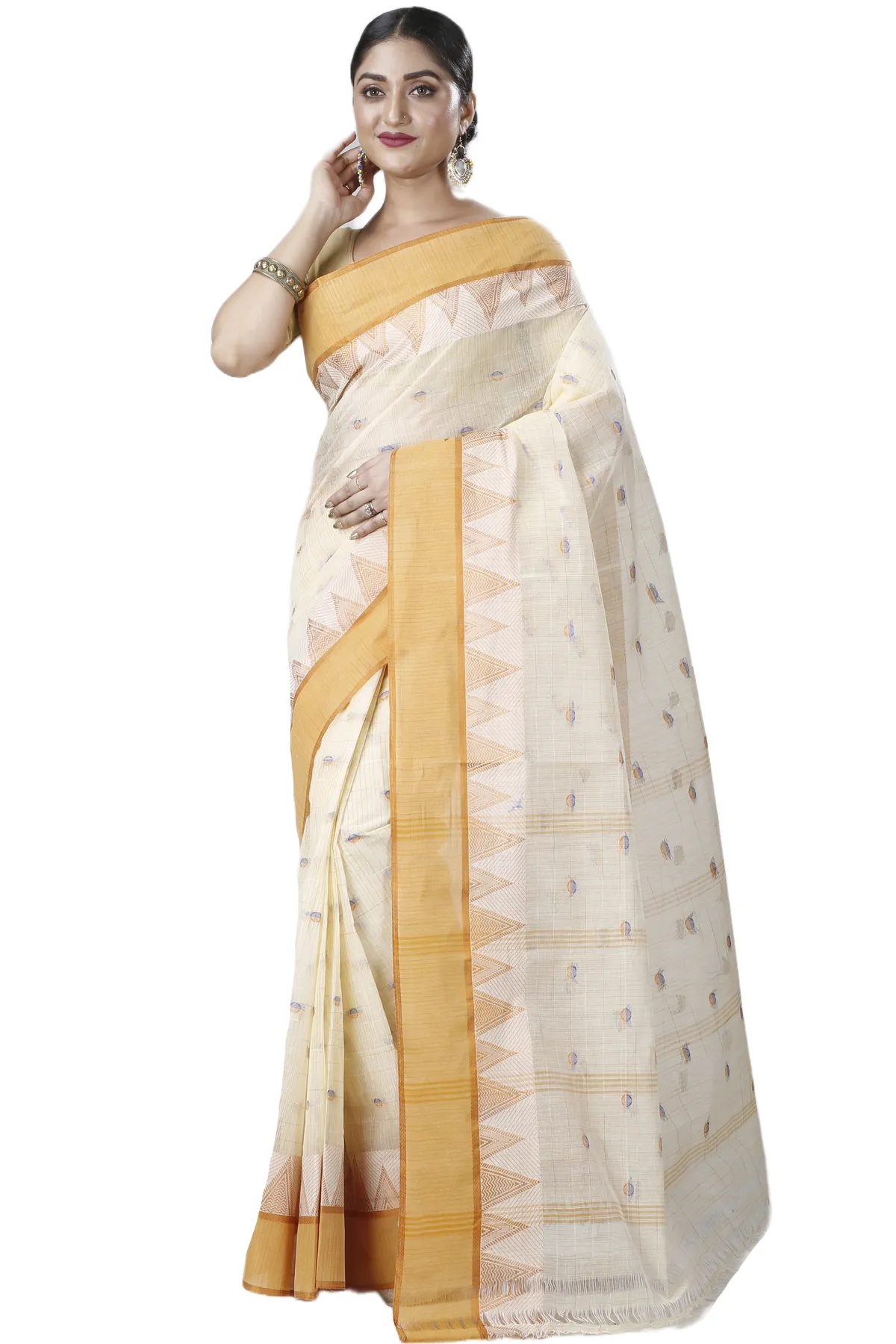 DipDiya Pure Cotton Yellow Ishvari Timeless Bengal Tant Sarees