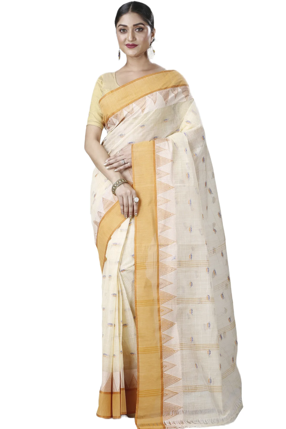 DipDiya Pure Cotton Yellow Ishvari Timeless Bengal Tant Sarees