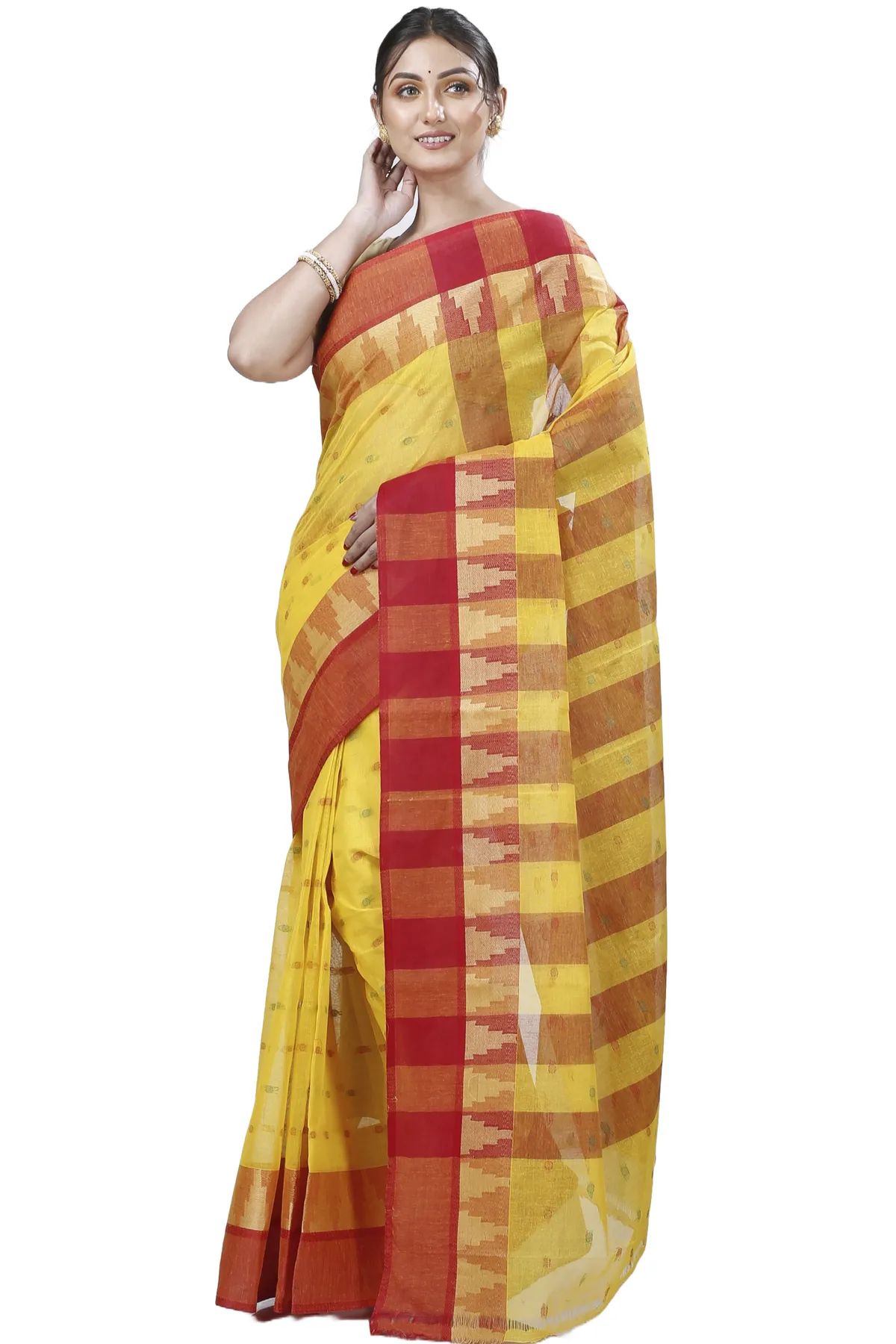 DipDiya Pure Cotton Yellow Jamuna Masterfully Woven Tant Sarees