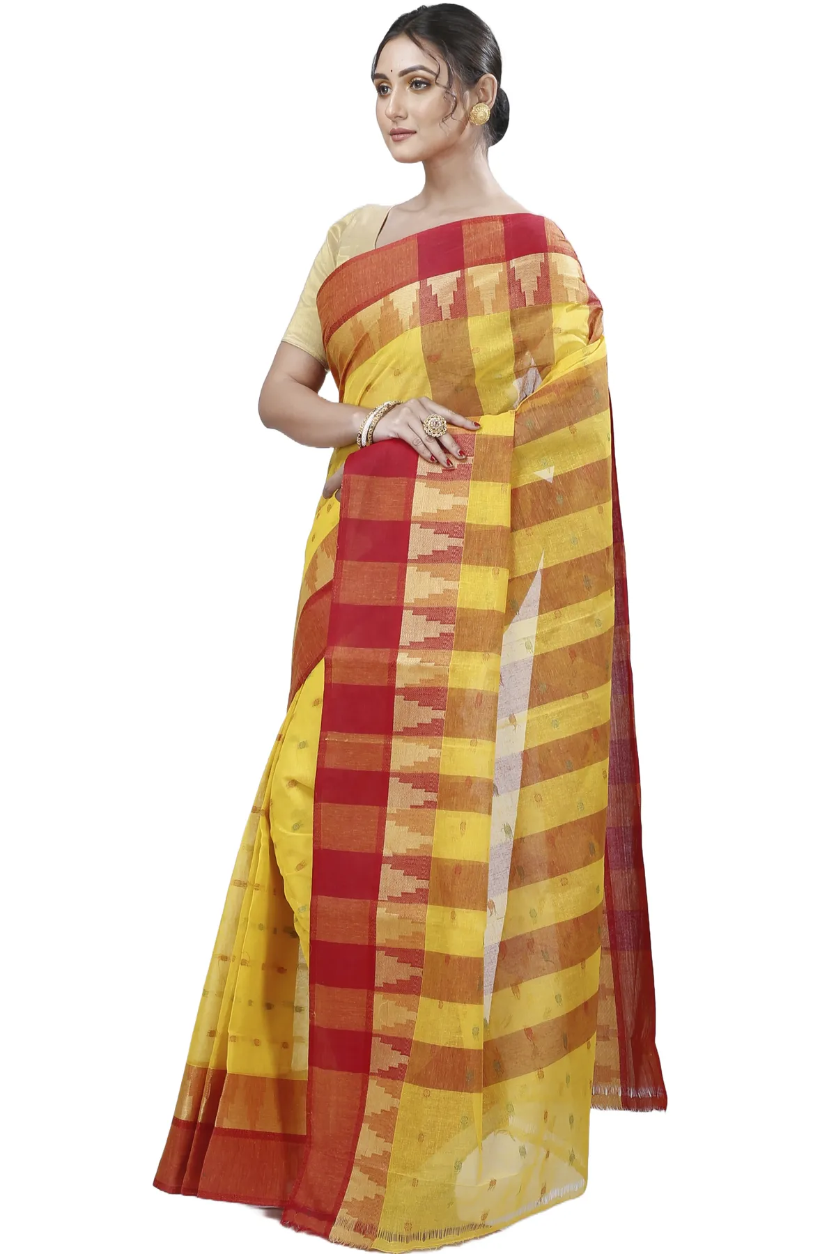 DipDiya Pure Cotton Yellow Jamuna Masterfully Woven Tant Sarees