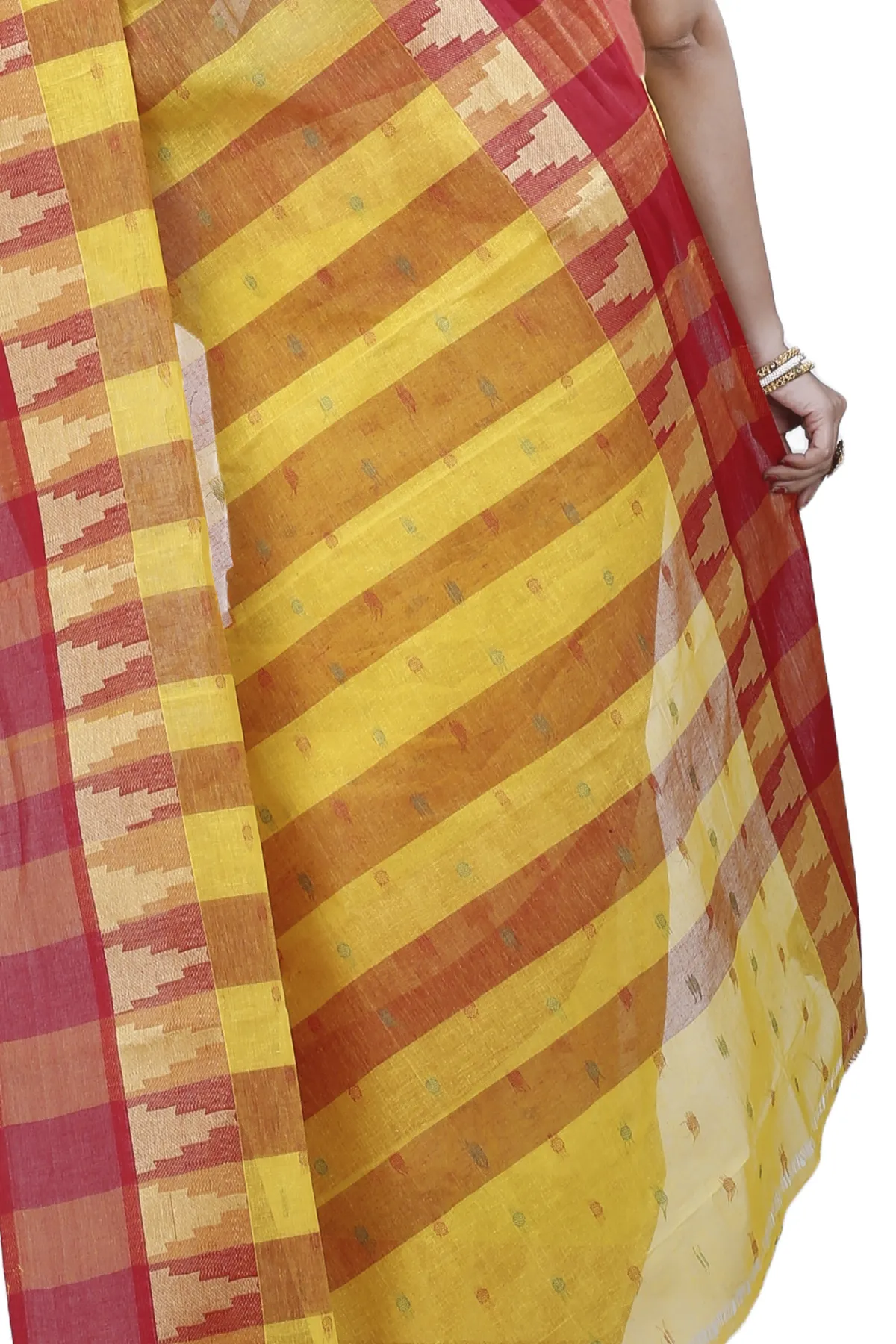 DipDiya Pure Cotton Yellow Jamuna Masterfully Woven Tant Sarees