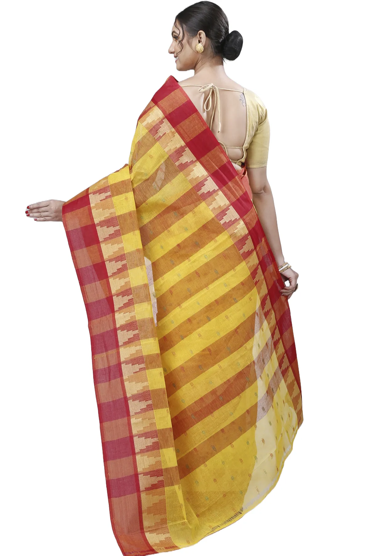 DipDiya Pure Cotton Yellow Jamuna Masterfully Woven Tant Sarees