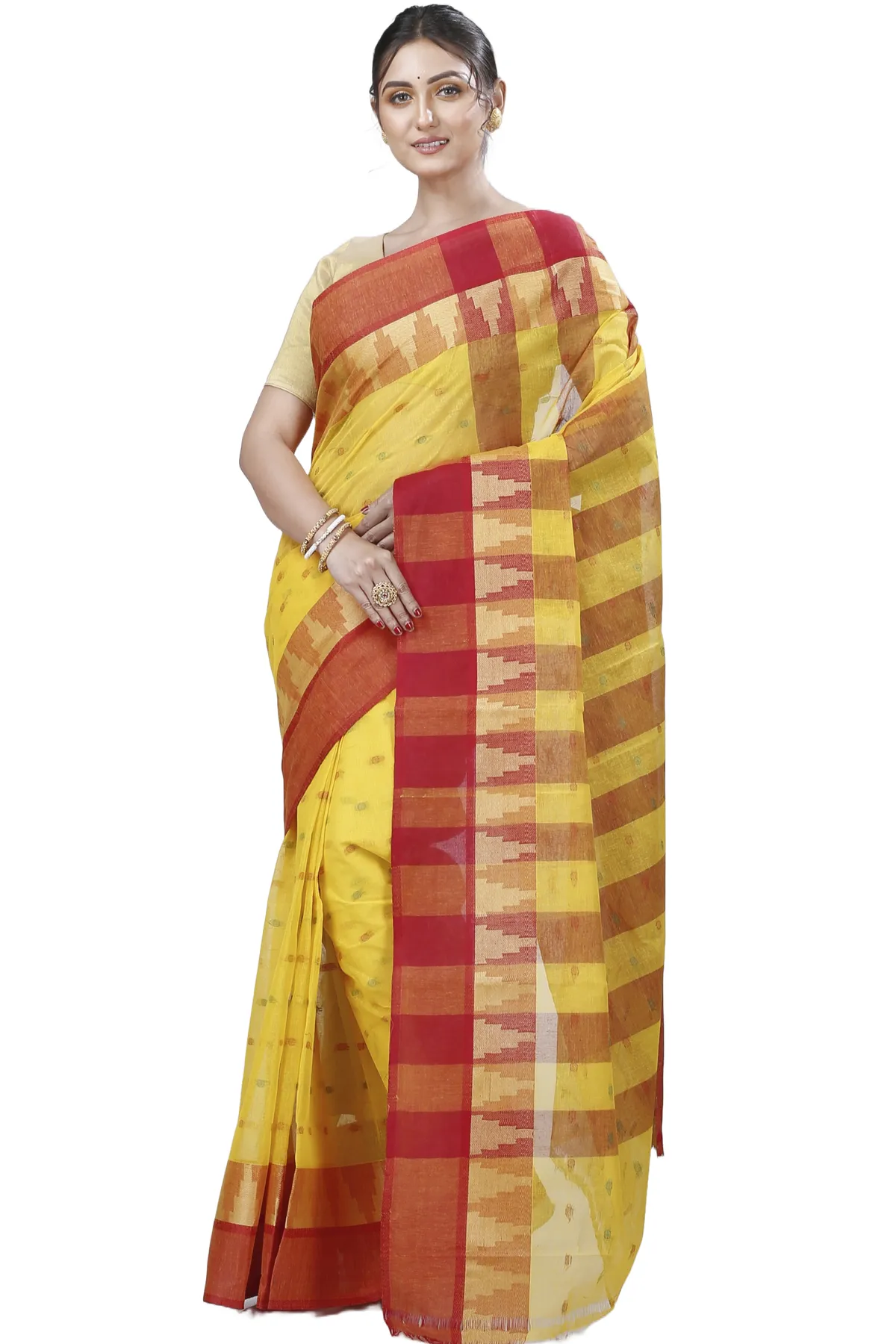 DipDiya Pure Cotton Yellow Jamuna Masterfully Woven Tant Sarees