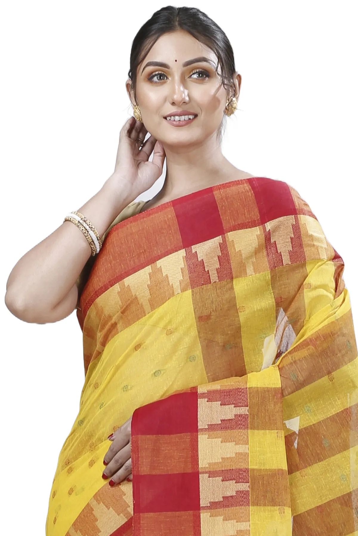 DipDiya Pure Cotton Yellow Jamuna Masterfully Woven Tant Sarees