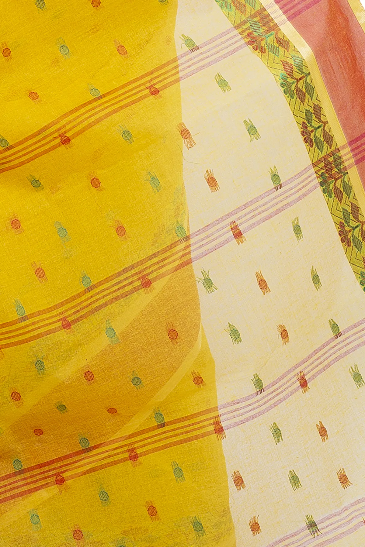 DipDiya Pure Cotton Yellow JoraPata Traditional Elegance Tant Sarees