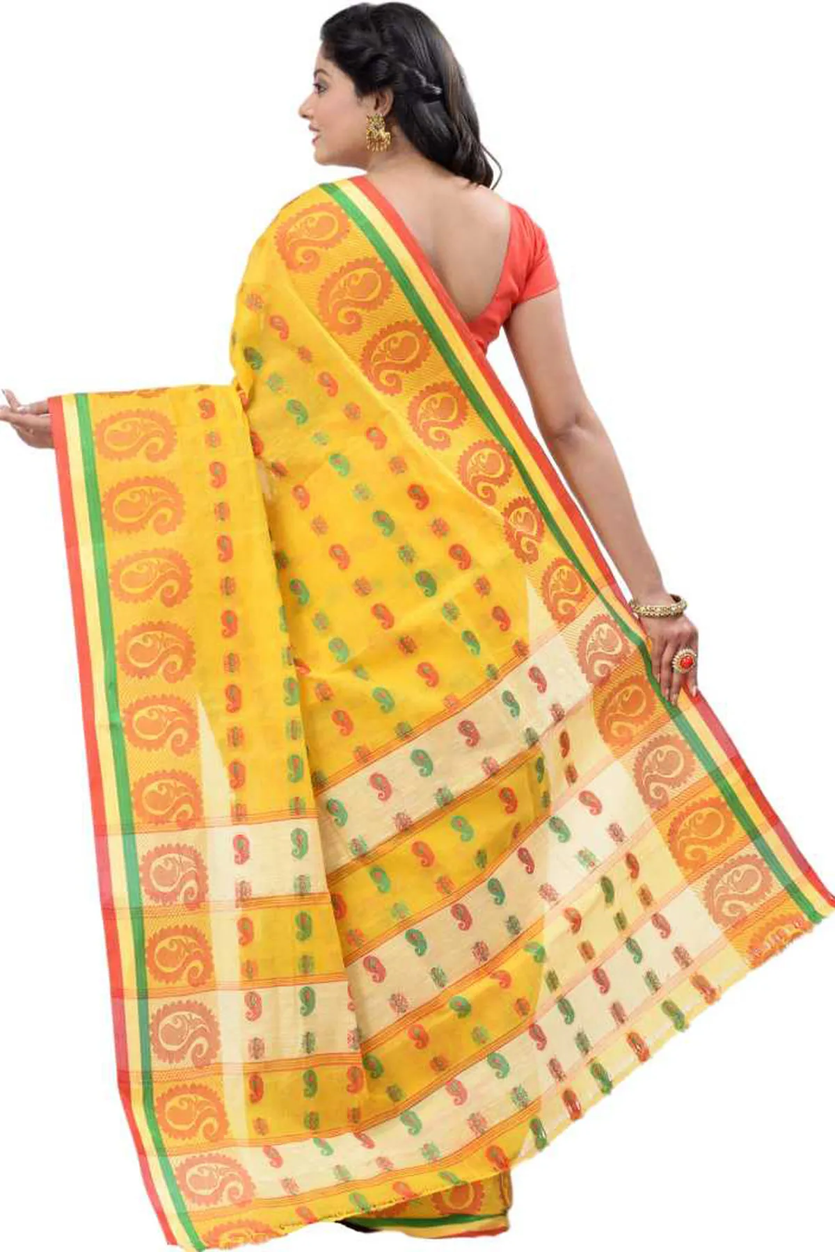 DipDiya Pure Cotton Yellow Kanak Chur Crafted by Artisans Tant Sarees