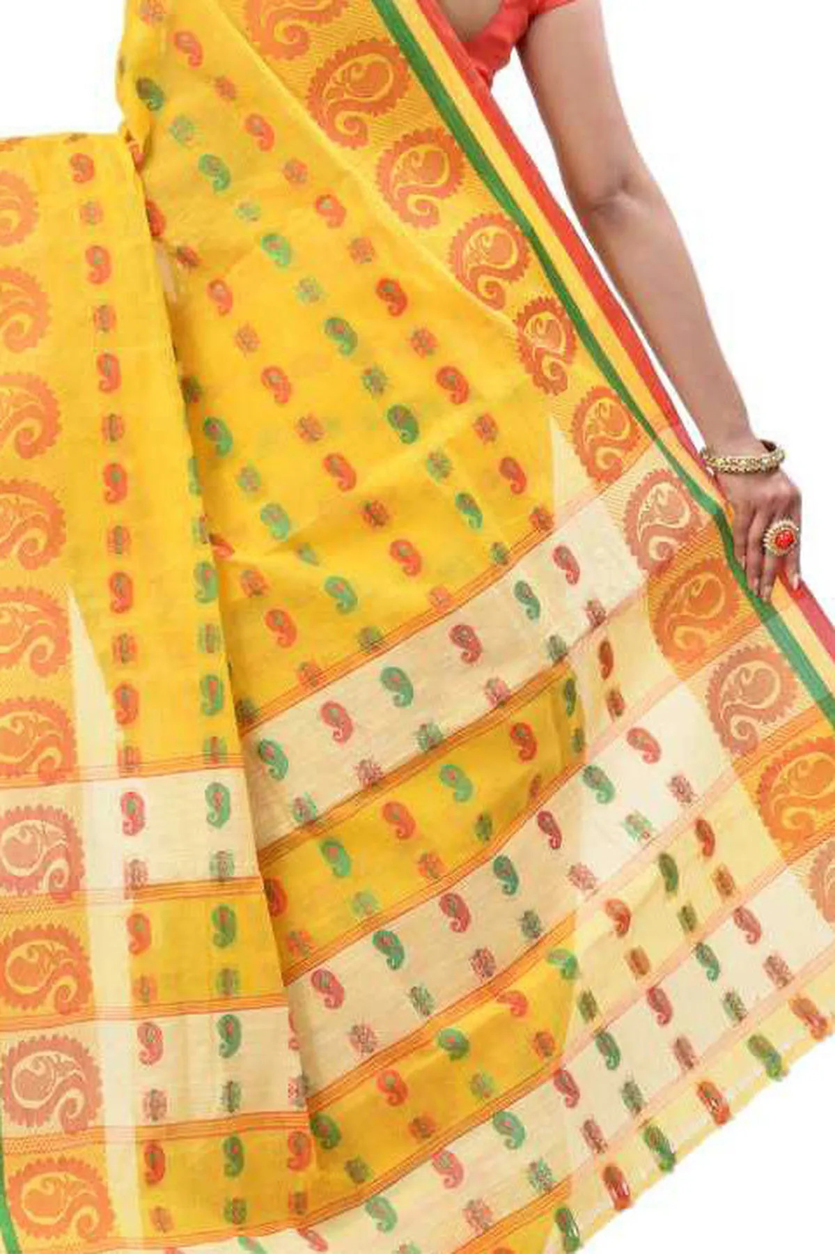 DipDiya Pure Cotton Yellow Kanak Chur Crafted by Artisans Tant Sarees