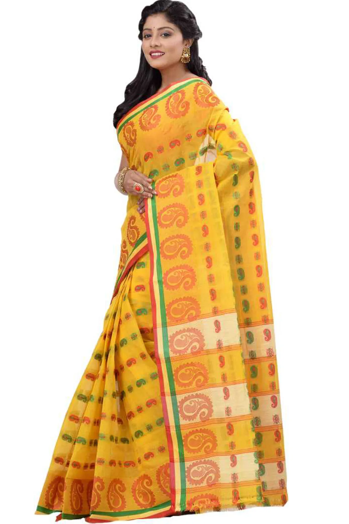 DipDiya Pure Cotton Yellow Kanak Chur Crafted by Artisans Tant Sarees