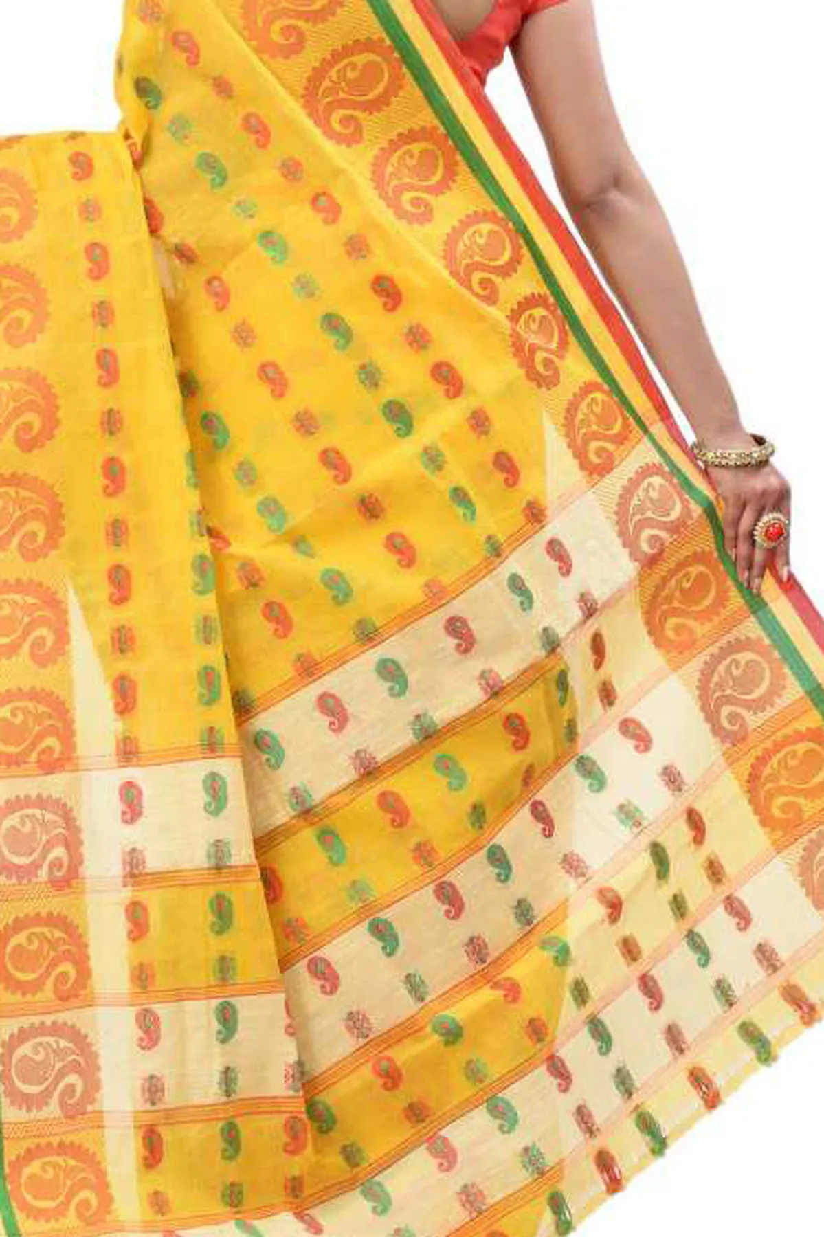DipDiya Pure Cotton Yellow Kanak Chur Crafted by Artisans Tant Sarees