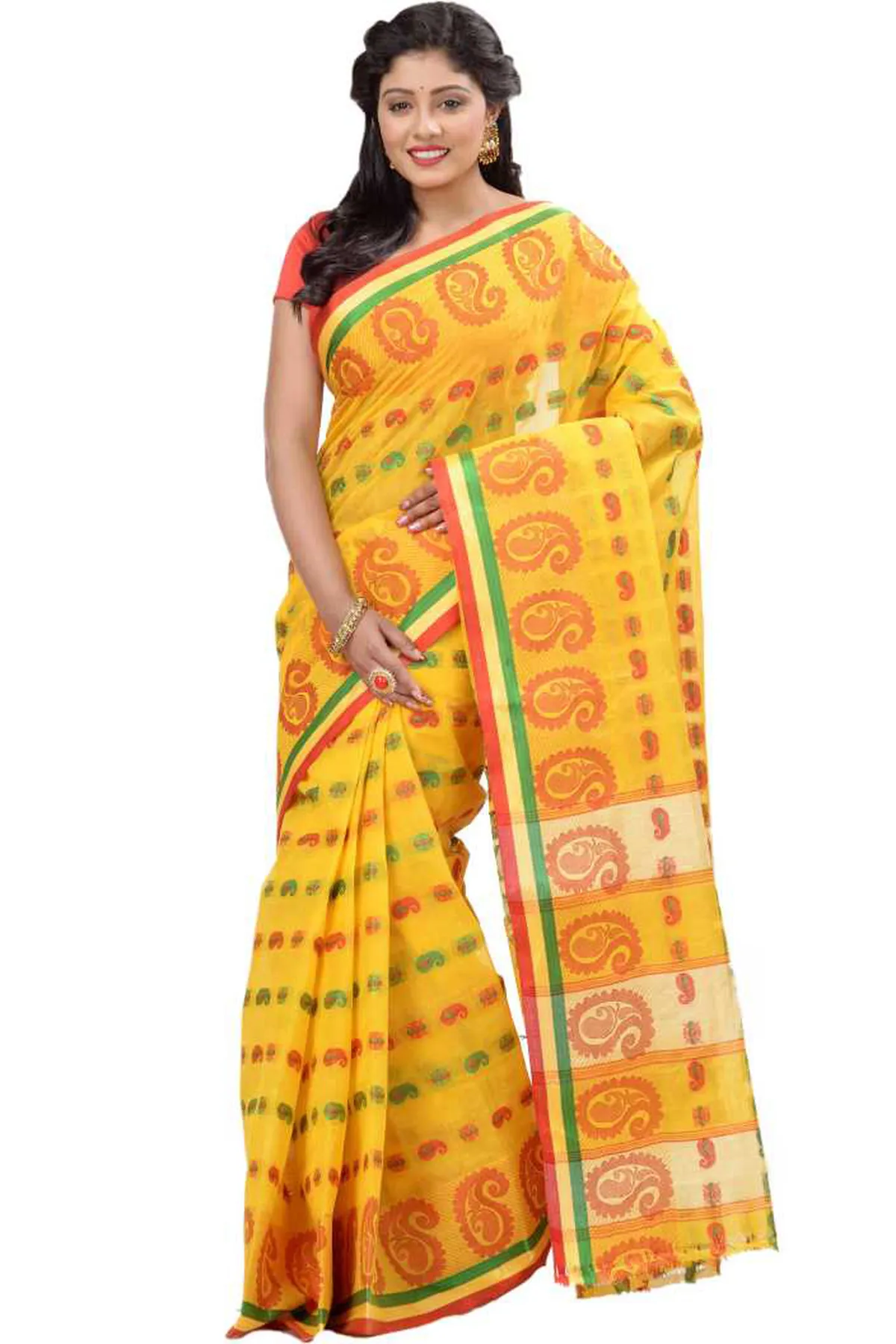DipDiya Pure Cotton Yellow Kanak Chur Crafted by Artisans Tant Sarees