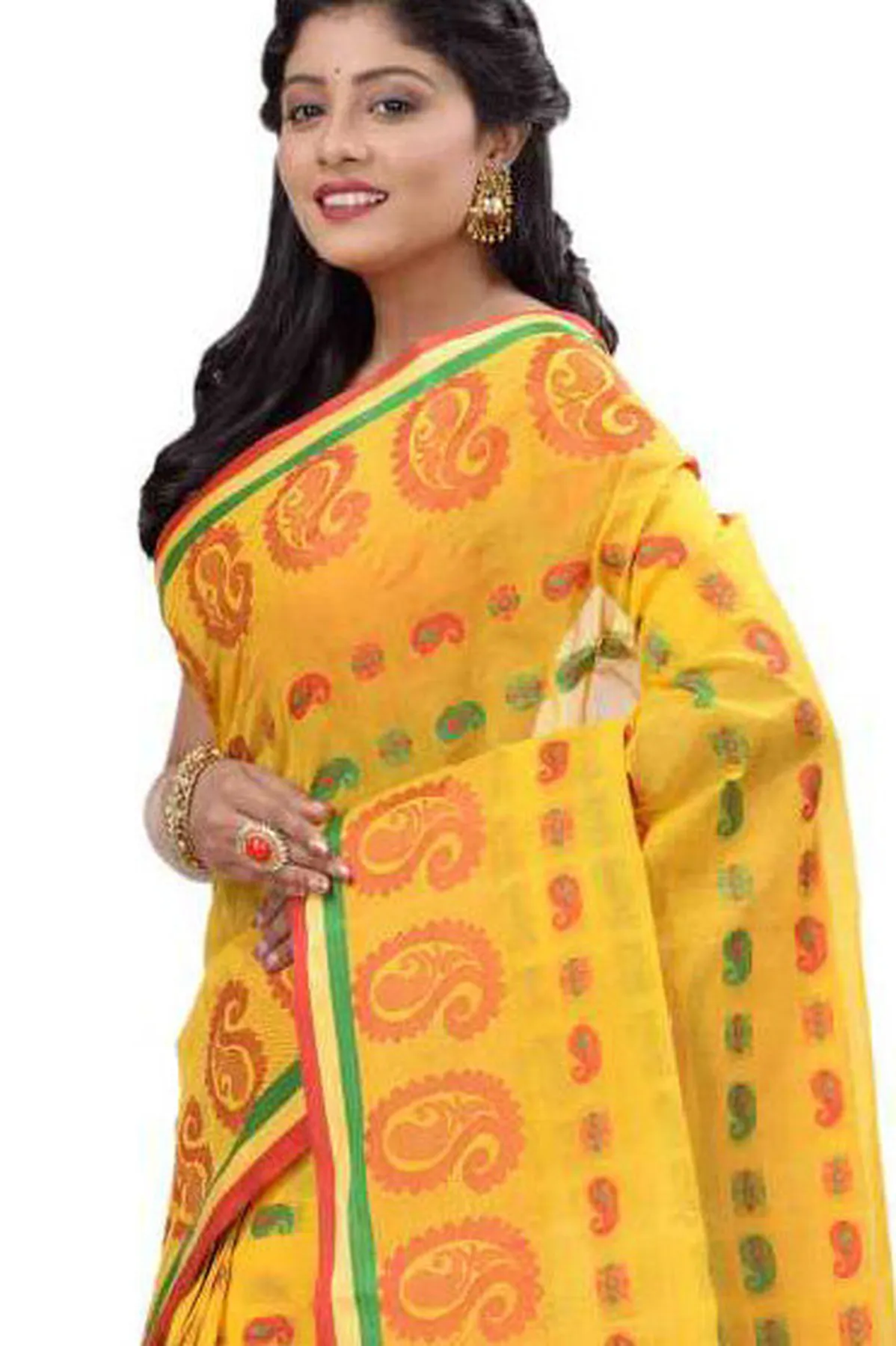 DipDiya Pure Cotton Yellow Kanak Chur Crafted by Artisans Tant Sarees