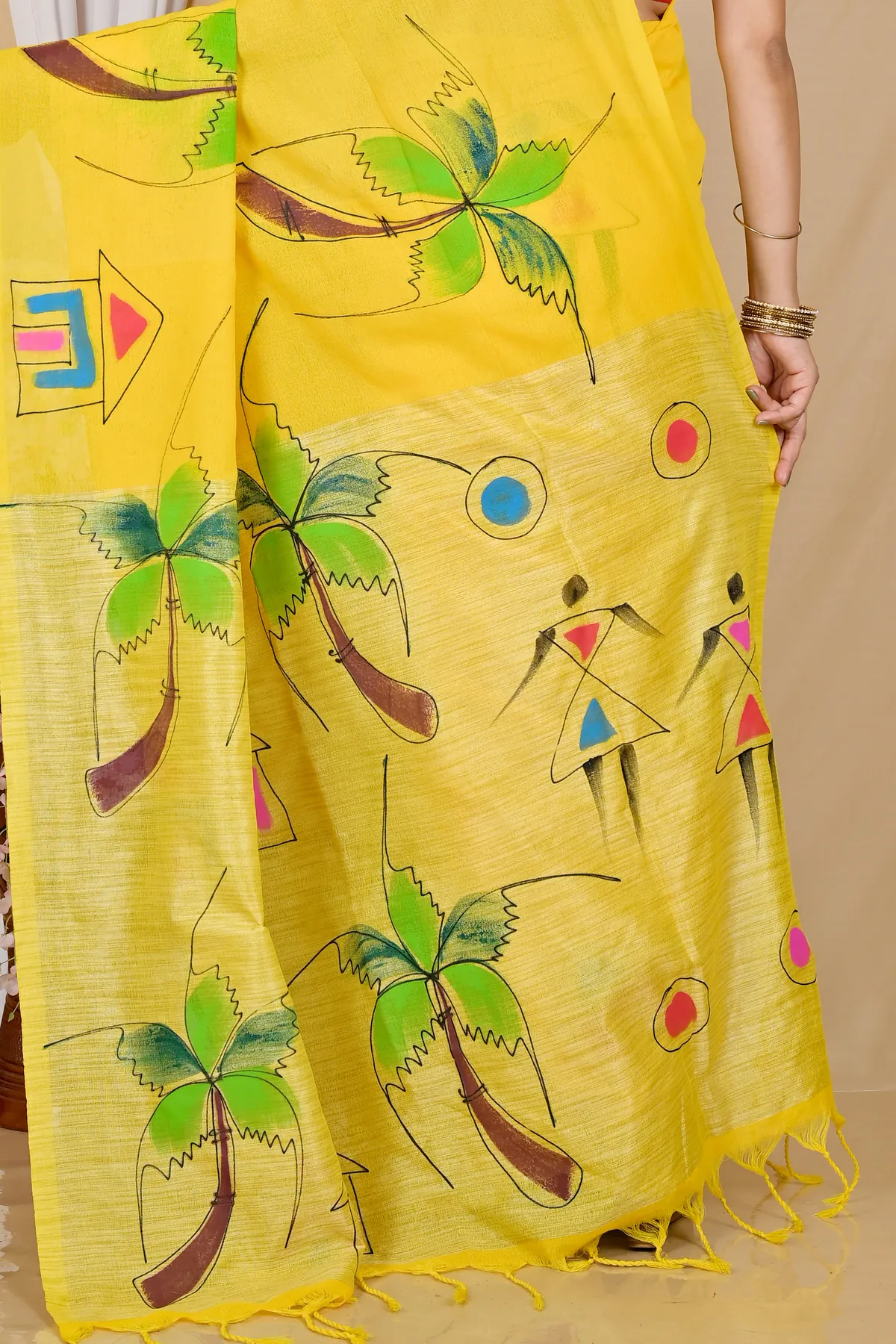 DipDiya Pure Cotton Yellow Keshaka Timeless Bengal Hand Painted Sarees