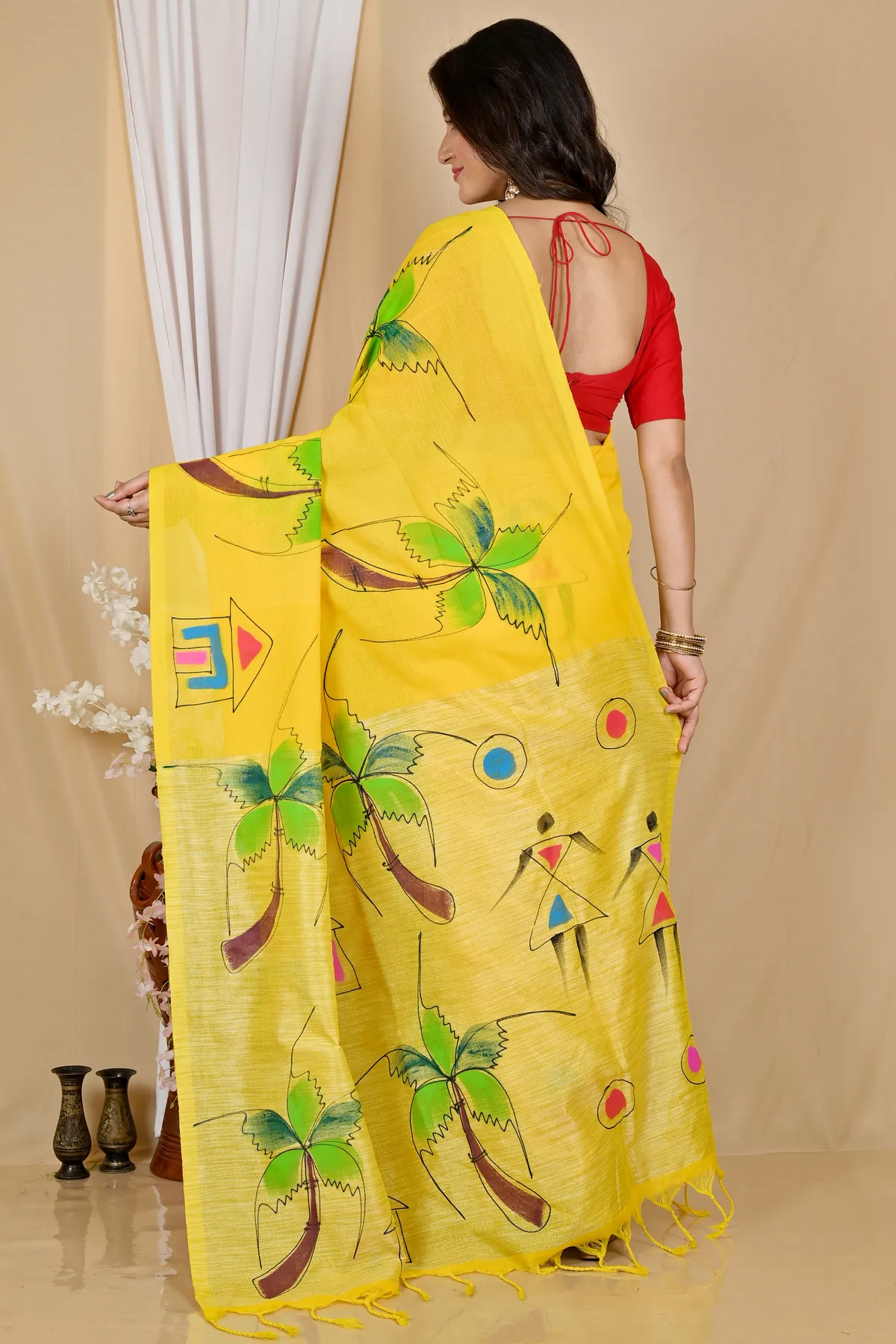 DipDiya Pure Cotton Yellow Keshaka Timeless Bengal Hand Painted Sarees