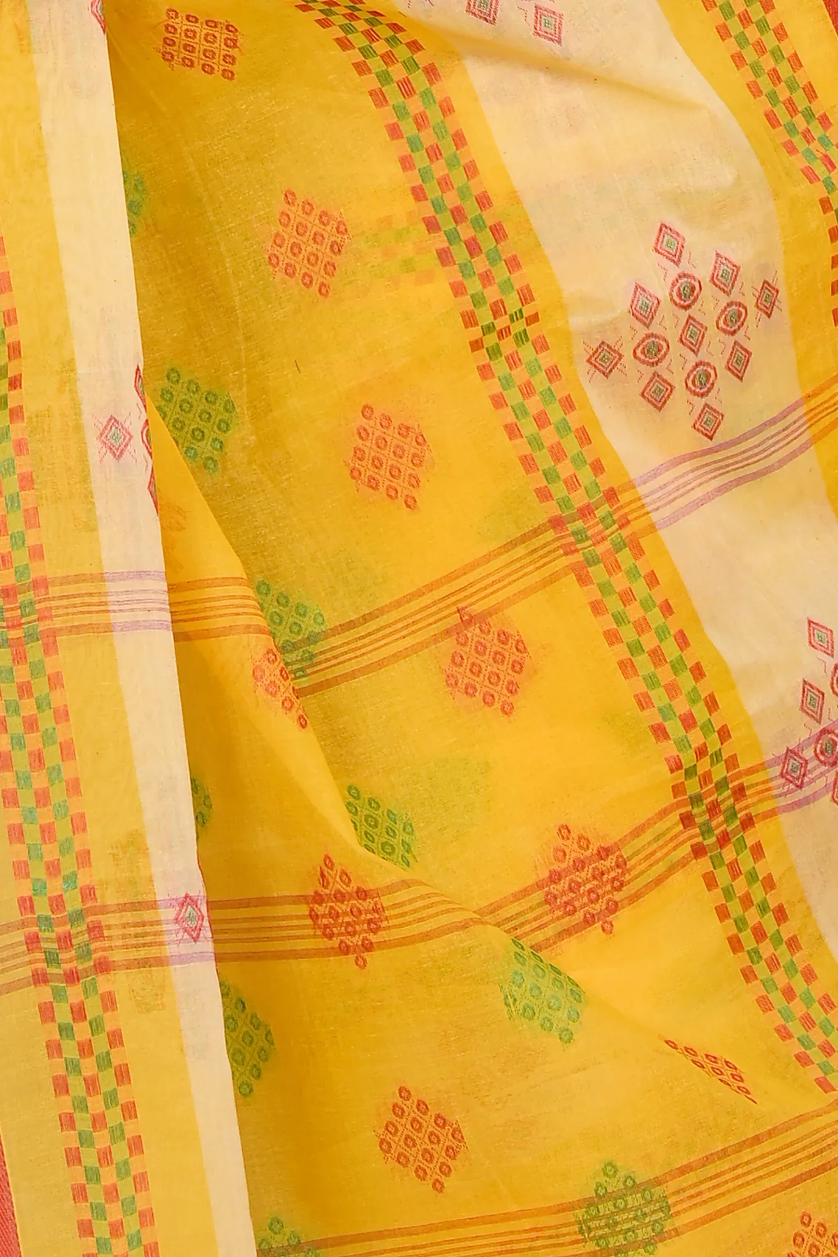DipDiya Pure Cotton Yellow Krita Wrapped in Heritage Tant Sarees