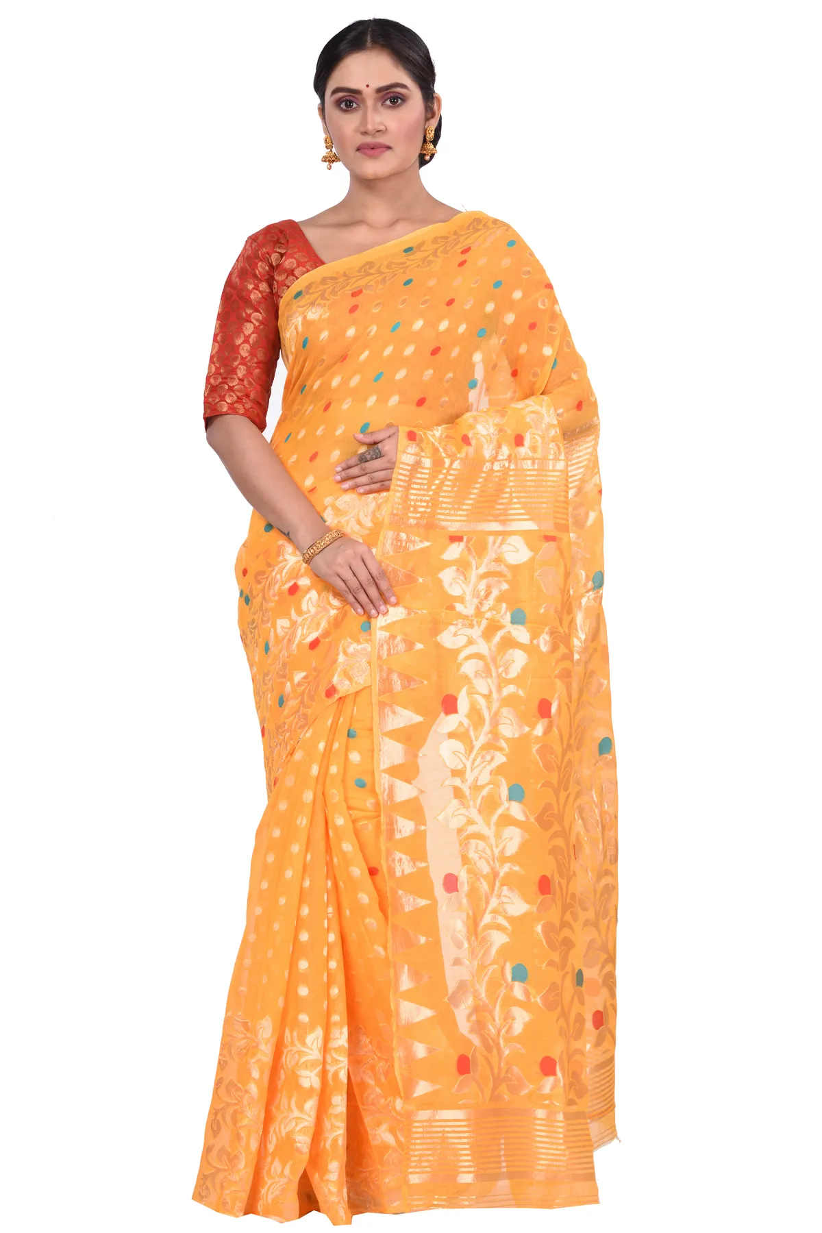 DipDiya Pure Cotton Yellow Lataguti Jmdni Timeless Elegance Jamdani Sarees