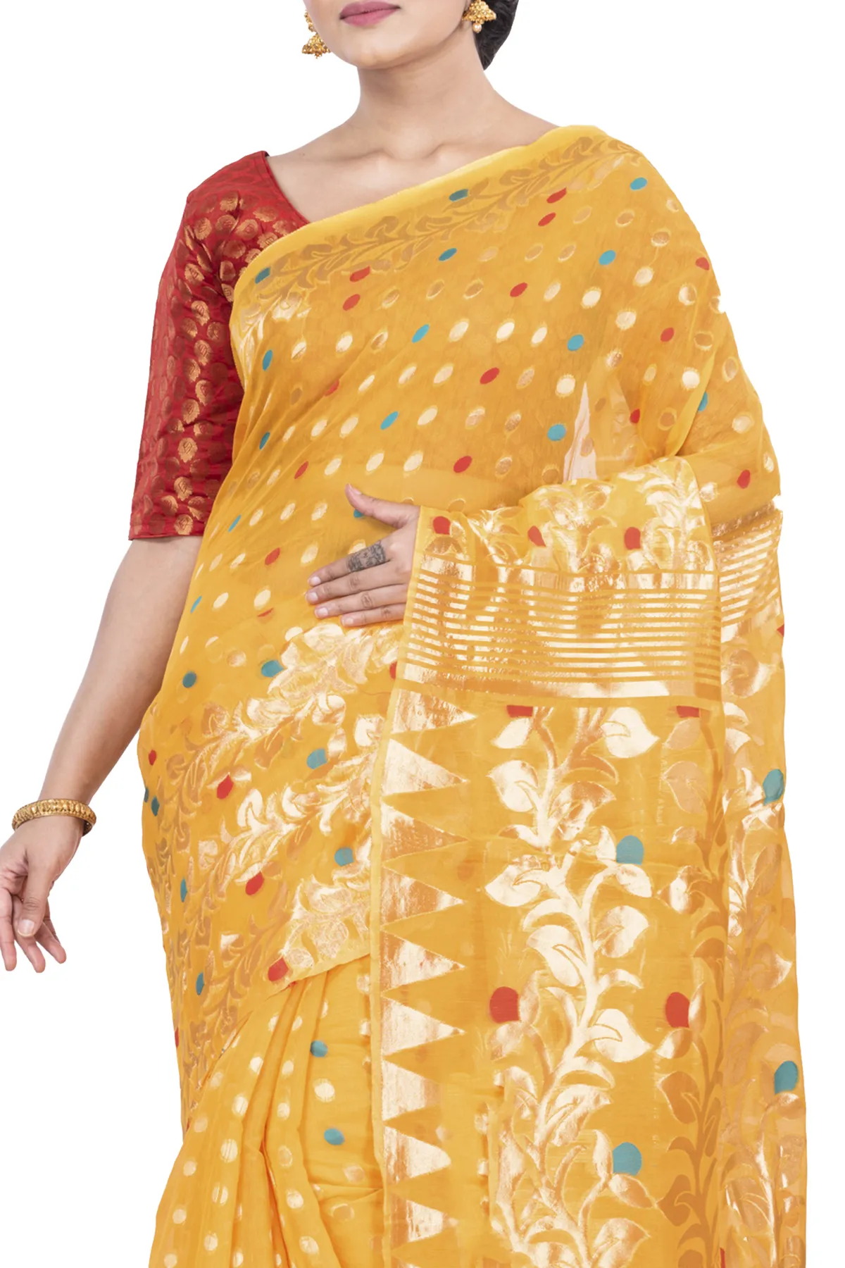 DipDiya Pure Cotton Yellow Lataguti Jmdni Timeless Elegance Jamdani Sarees