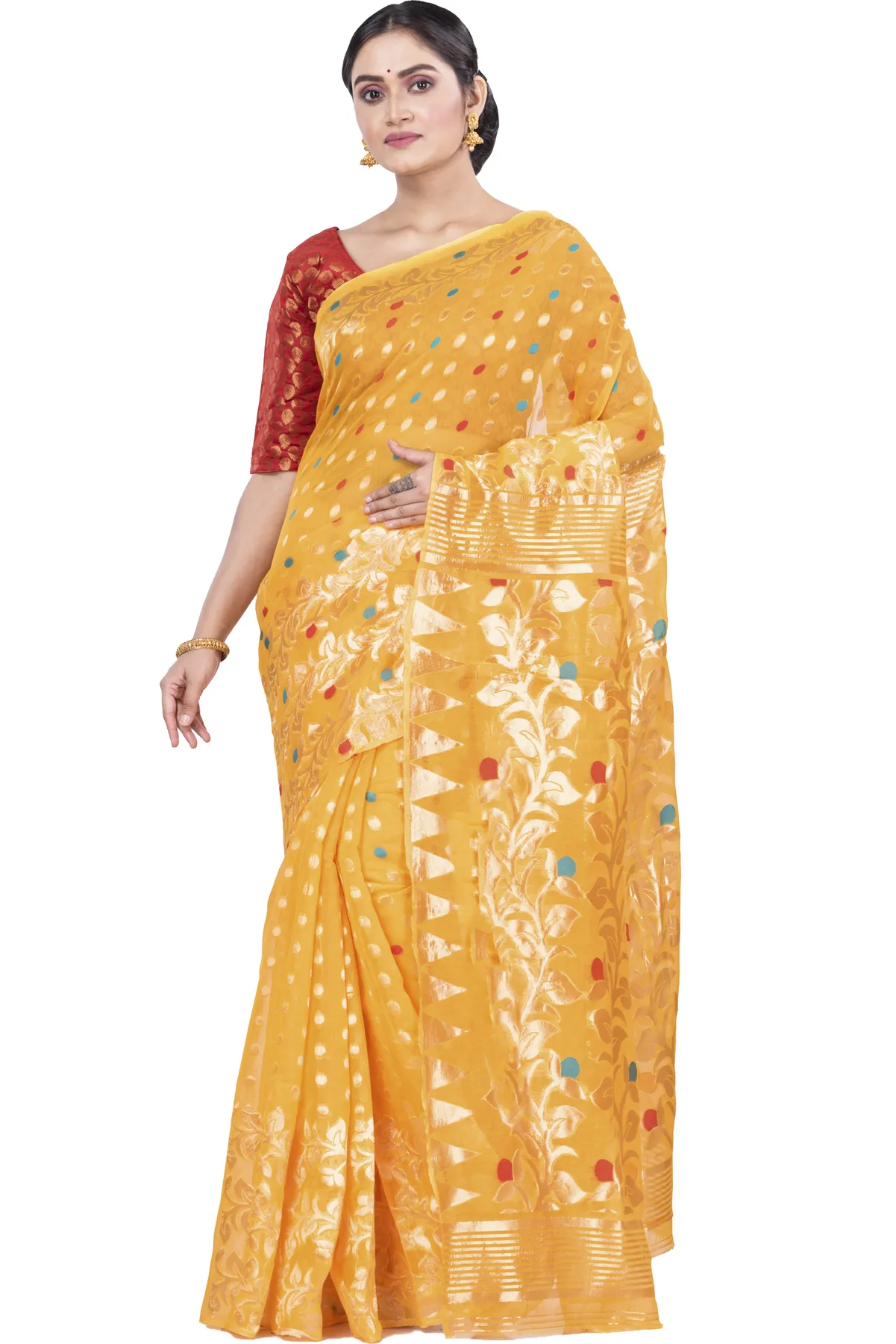 DipDiya Pure Cotton Yellow Lataguti Jmdni Timeless Elegance Jamdani Sarees