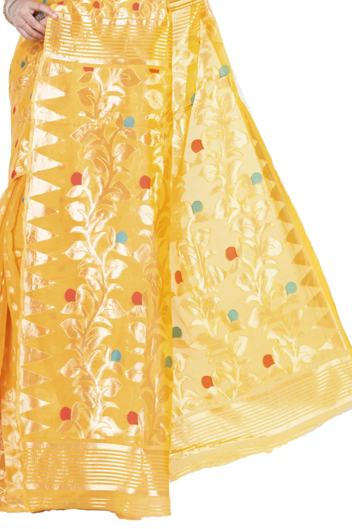 DipDiya Pure Cotton Yellow Lataguti Jmdni Timeless Elegance Jamdani Sarees