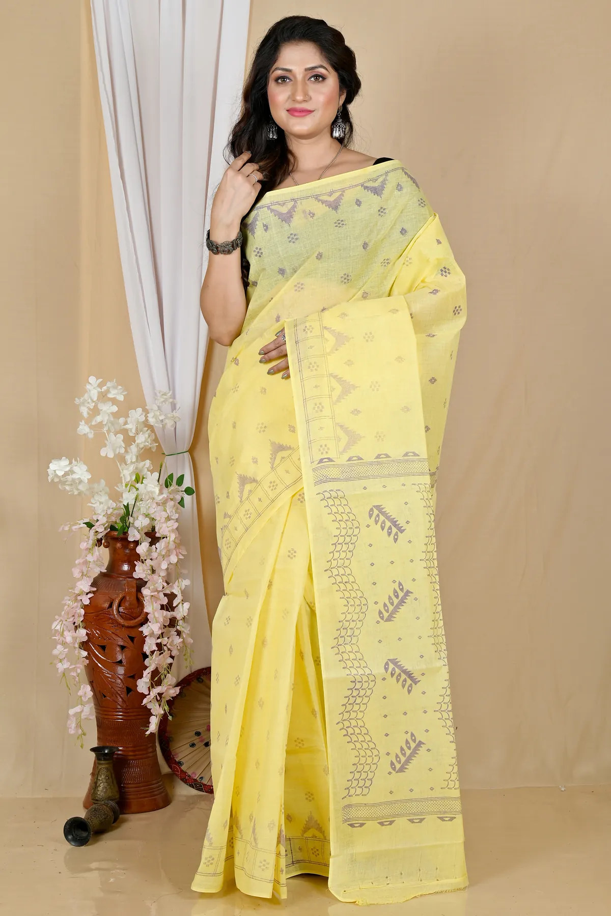 DipDiya Pure Cotton Yellow Lupata Heritage You Can Wear Printed Tant Sarees