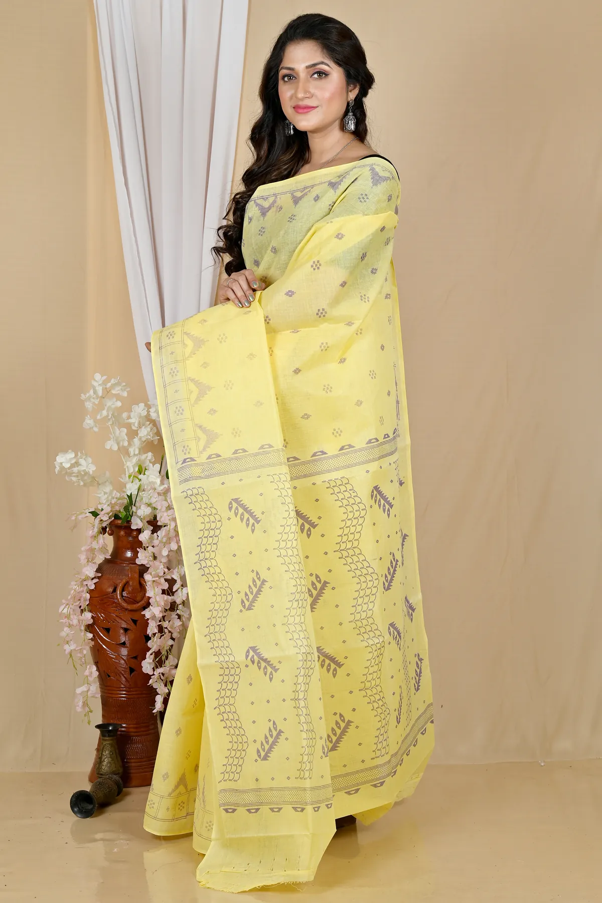 DipDiya Pure Cotton Yellow Lupata Heritage You Can Wear Printed Tant Sarees