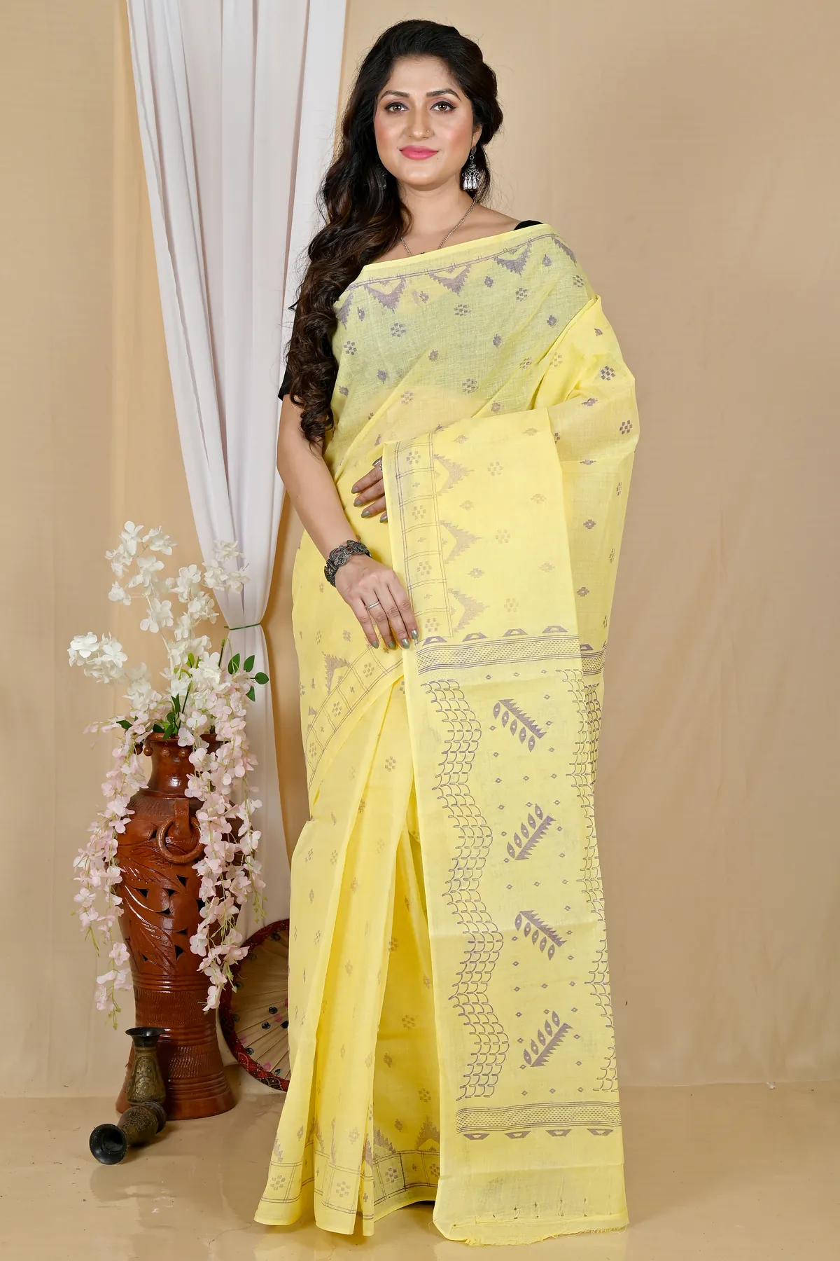 DipDiya Pure Cotton Yellow Lupata Heritage You Can Wear Printed Tant Sarees