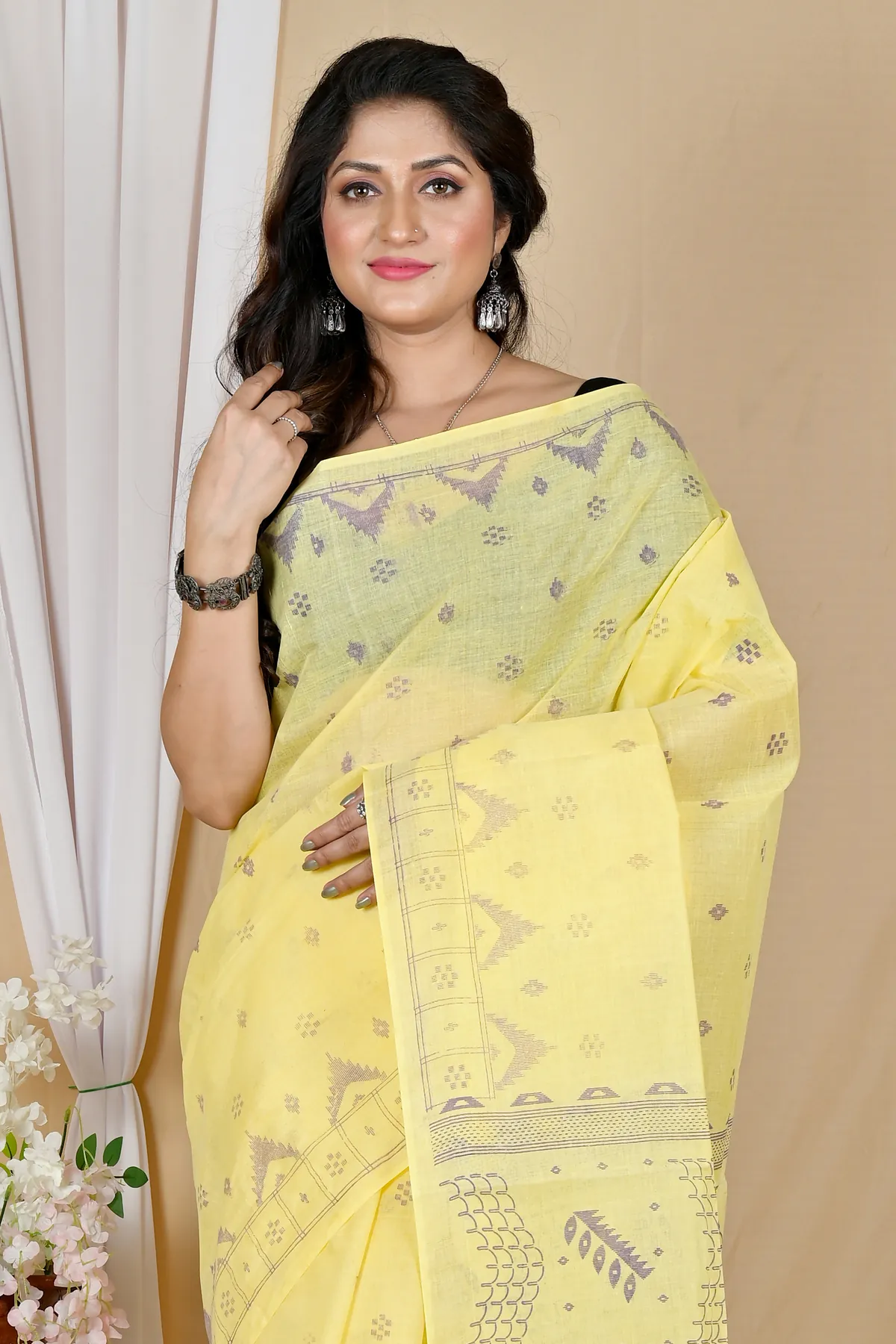 DipDiya Pure Cotton Yellow Lupata Heritage You Can Wear Printed Tant Sarees