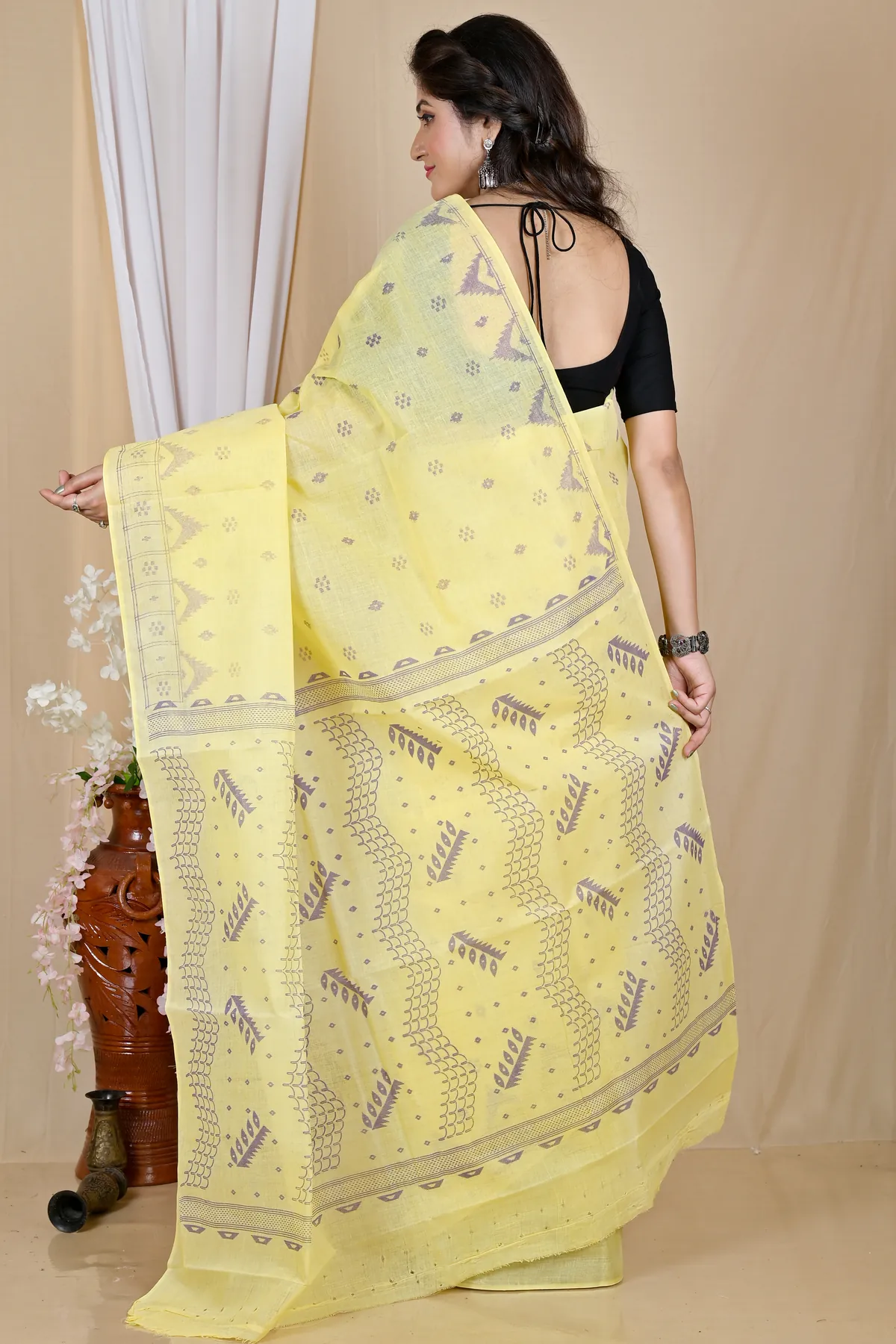 DipDiya Pure Cotton Yellow Lupata Heritage You Can Wear Printed Tant Sarees