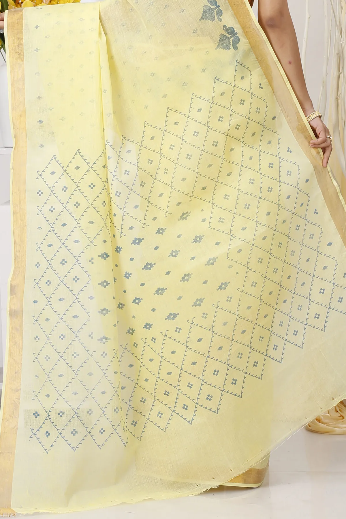 DipDiya Pure Cotton Yellow Luvya Weaves with a Story Printed Tant Sarees