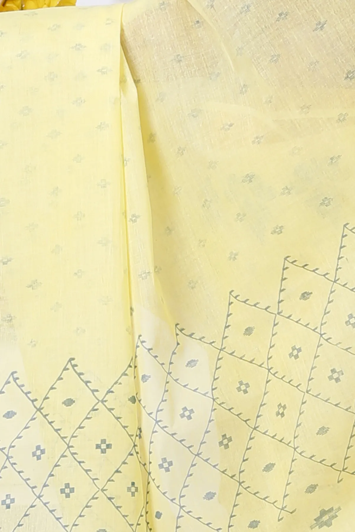 DipDiya Pure Cotton Yellow Luvya Weaves with a Story Printed Tant Sarees