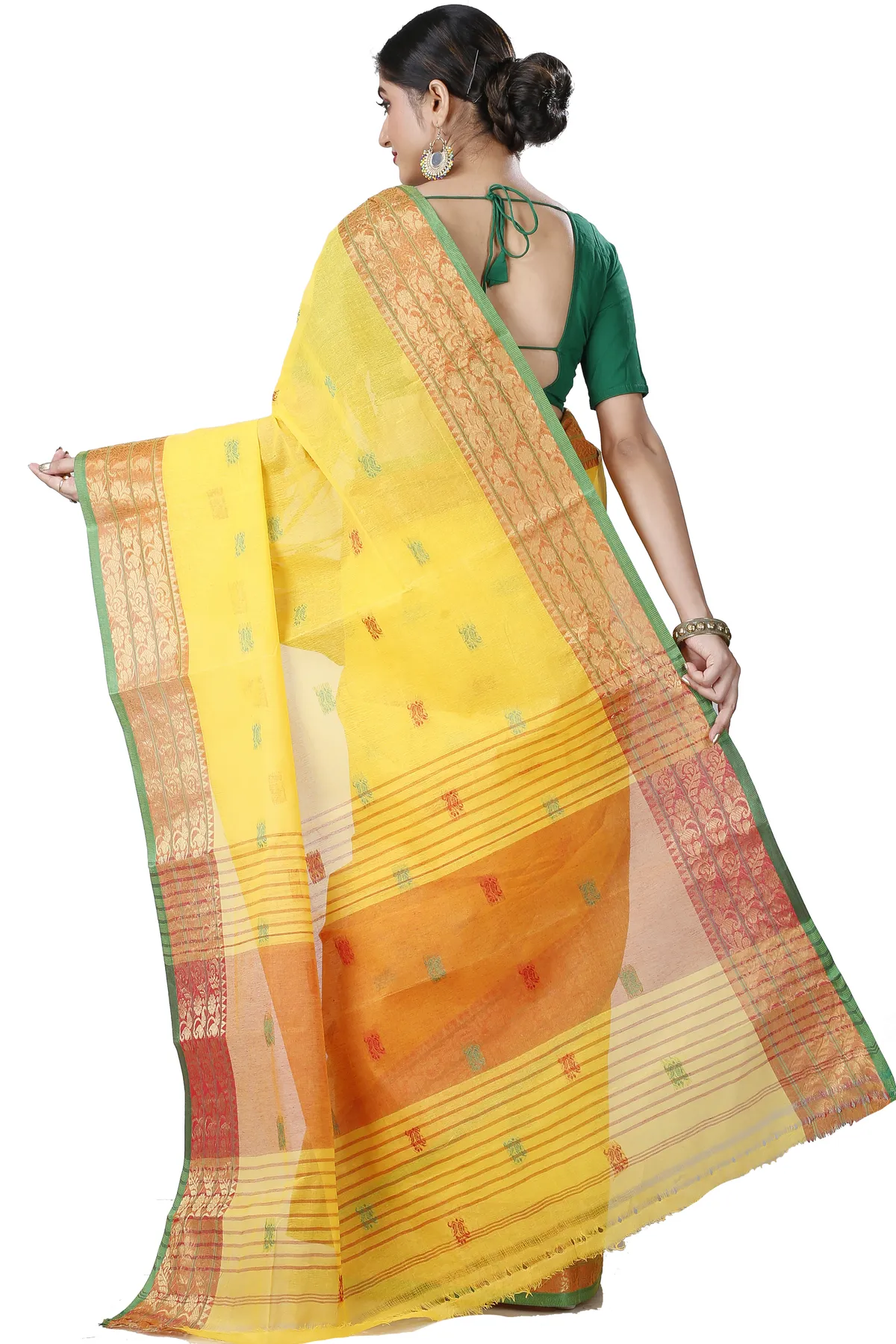 DipDiya Pure Cotton Yellow Manjuri Handloom Heritage Tant Sarees