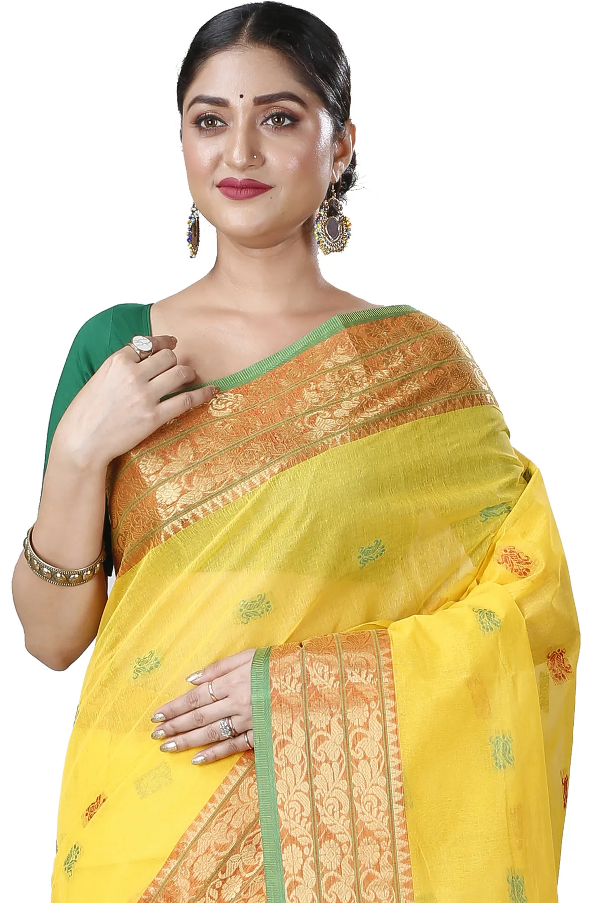 DipDiya Pure Cotton Yellow Manjuri Handloom Heritage Tant Sarees