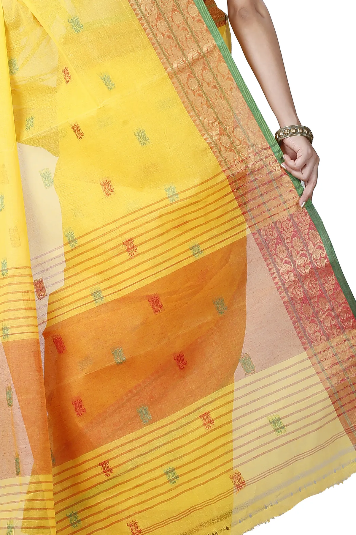 DipDiya Pure Cotton Yellow Manjuri Handloom Heritage Tant Sarees
