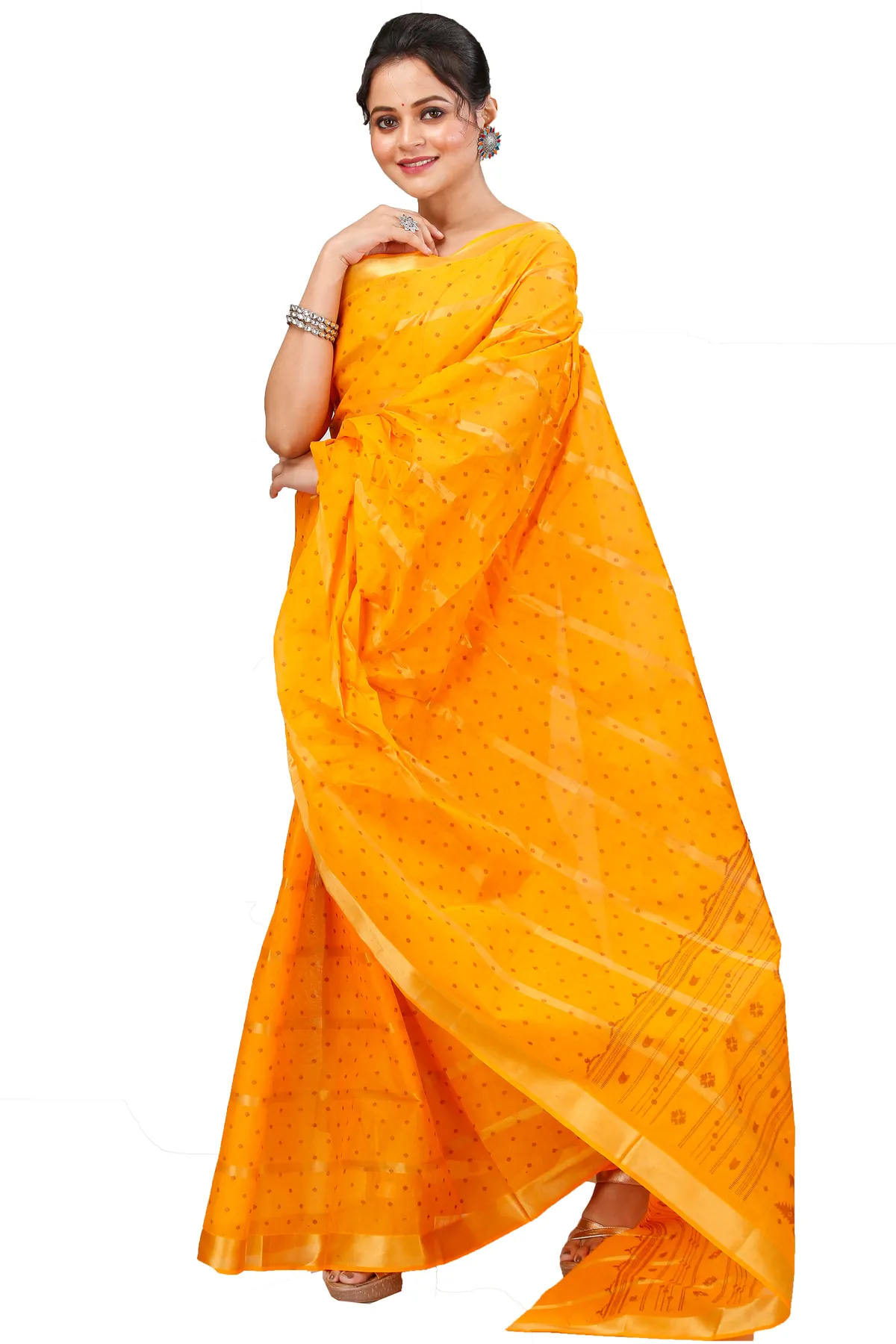 DipDiya Pure Cotton Yellow Mera Elegance in Every Weave Tant Sarees
