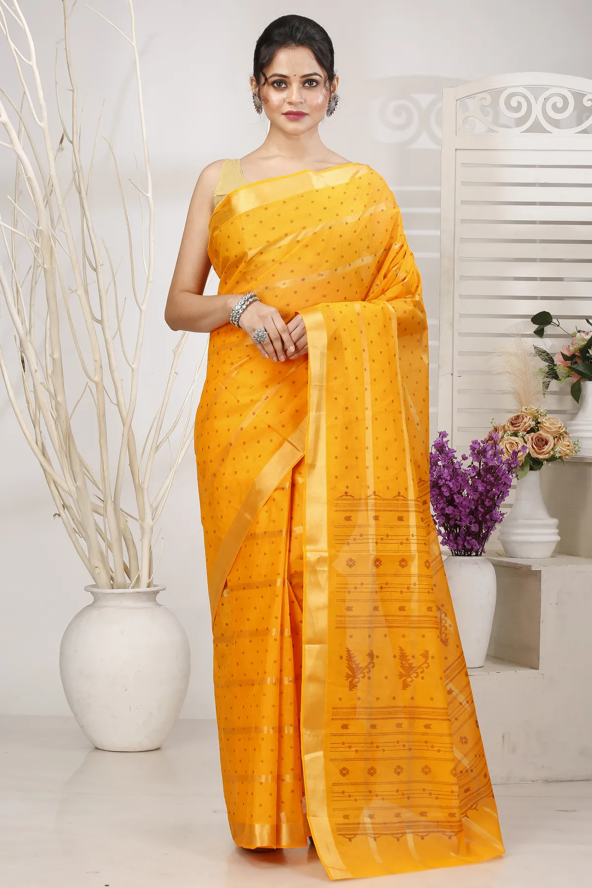 DipDiya Pure Cotton Yellow Mera Elegance in Every Weave Tant Sarees