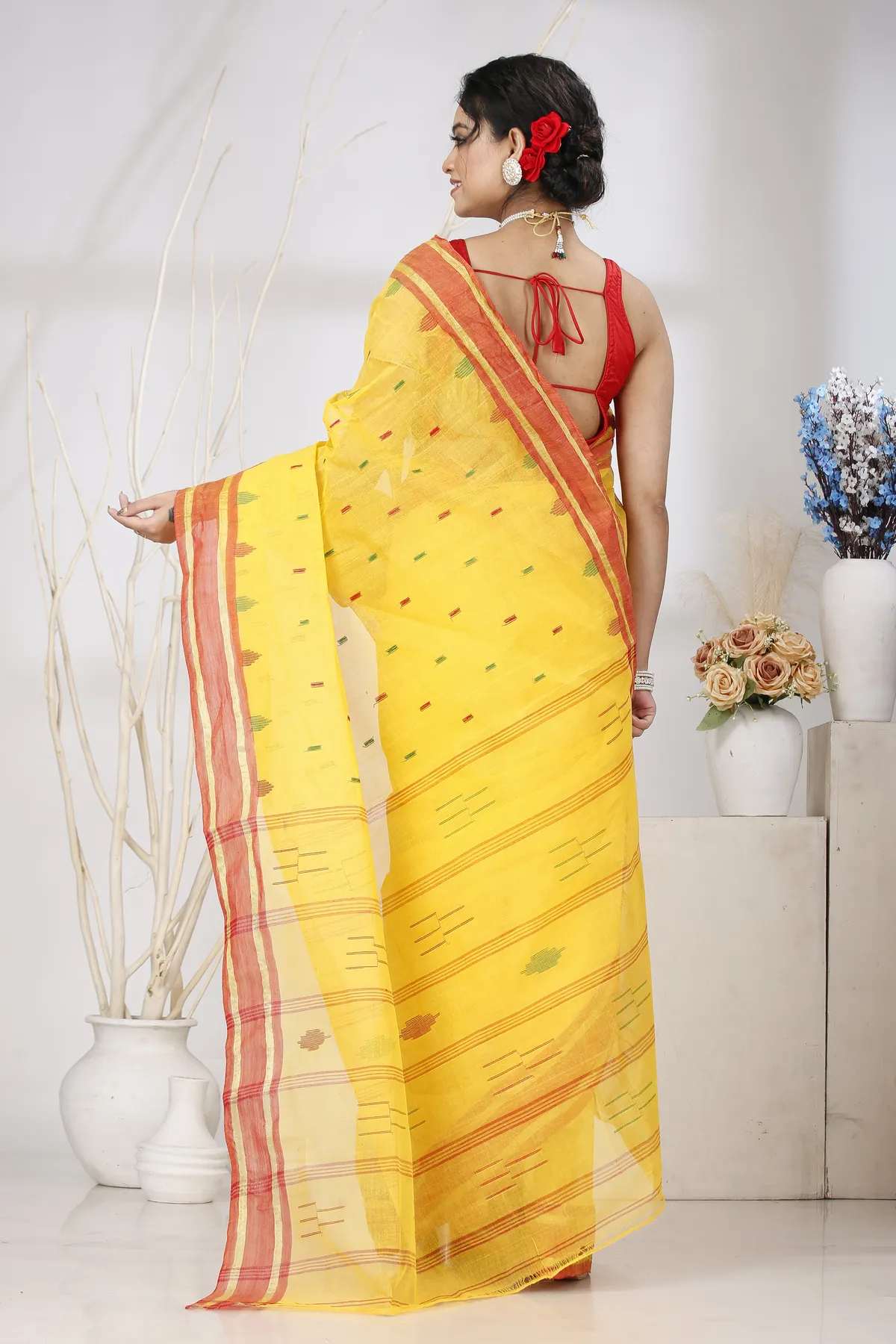 DipDiya Pure Cotton Yellow Metu Artisan Woven Tant Sarees
