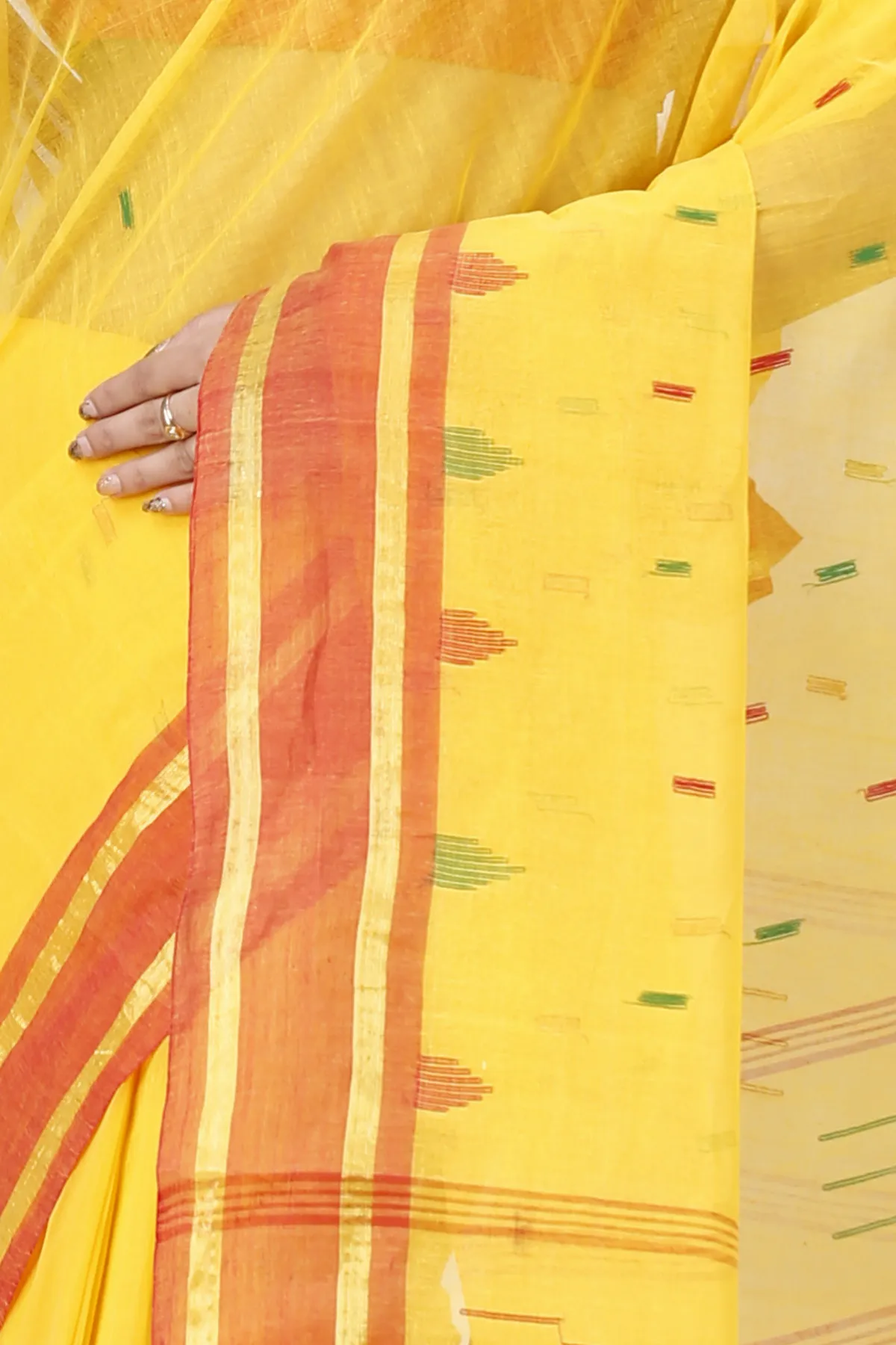 DipDiya Pure Cotton Yellow Metu Artisan Woven Tant Sarees