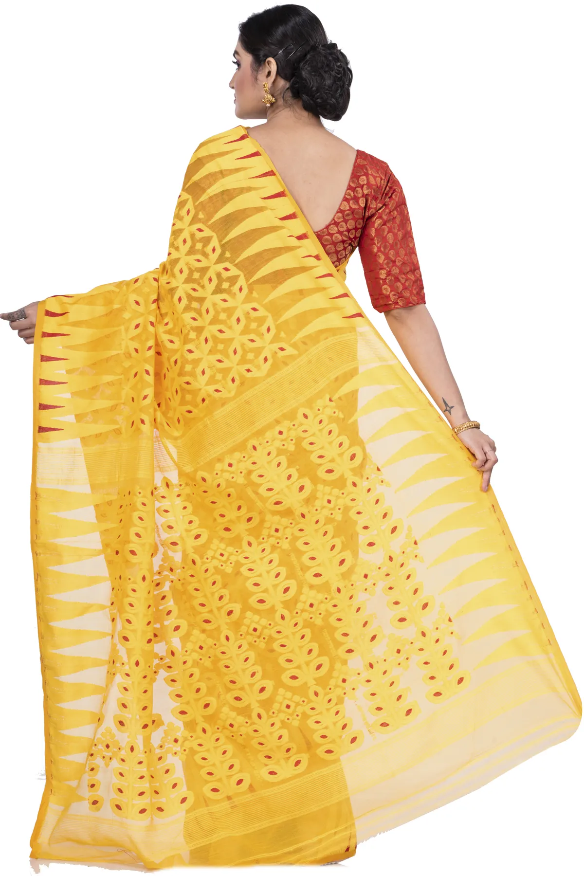 DipDiya Pure Cotton Yellow Minakari Jmdni Weaves with a Story Jamdani Sarees