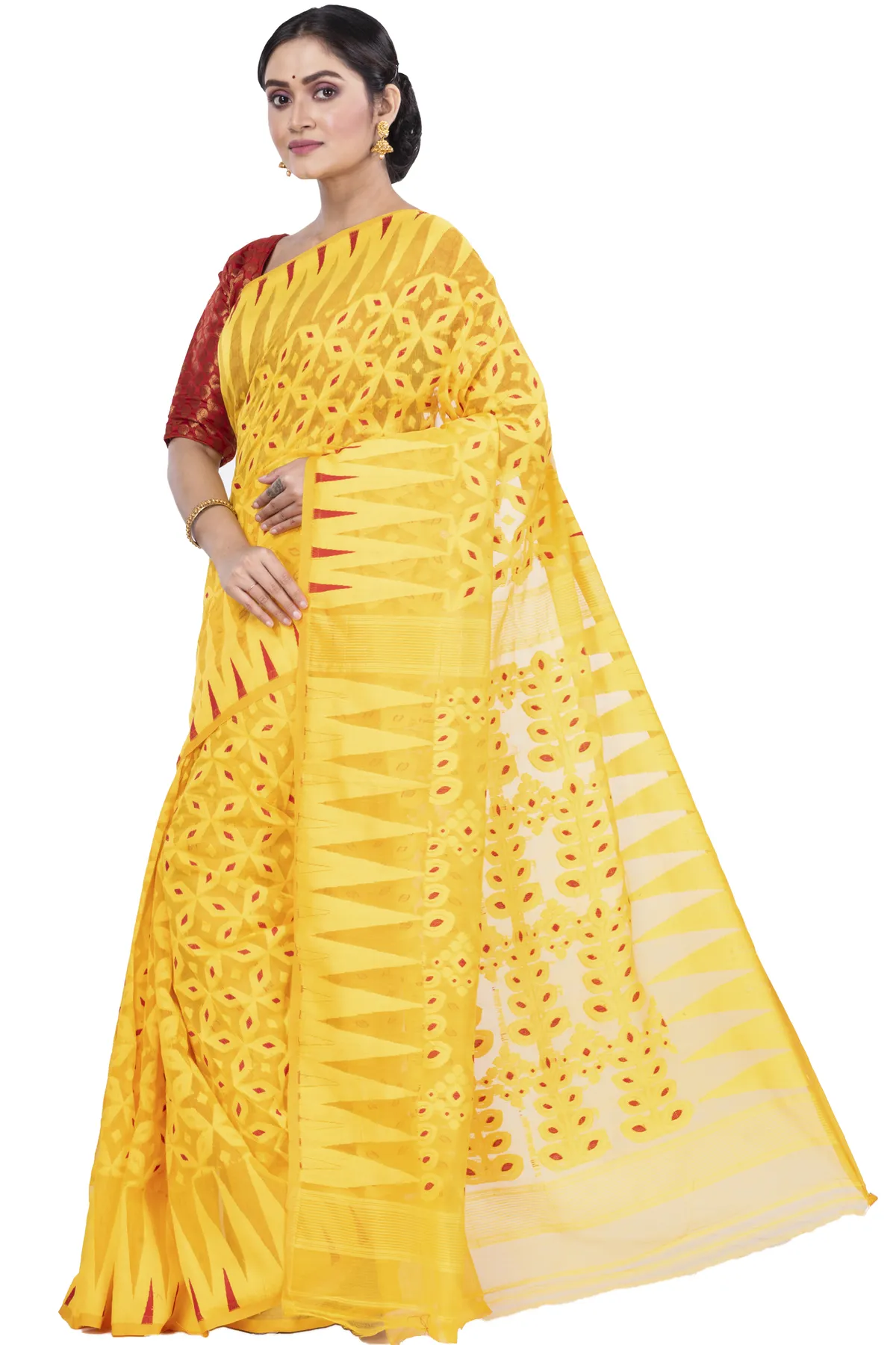 DipDiya Pure Cotton Yellow Minakari Jmdni Weaves with a Story Jamdani Sarees