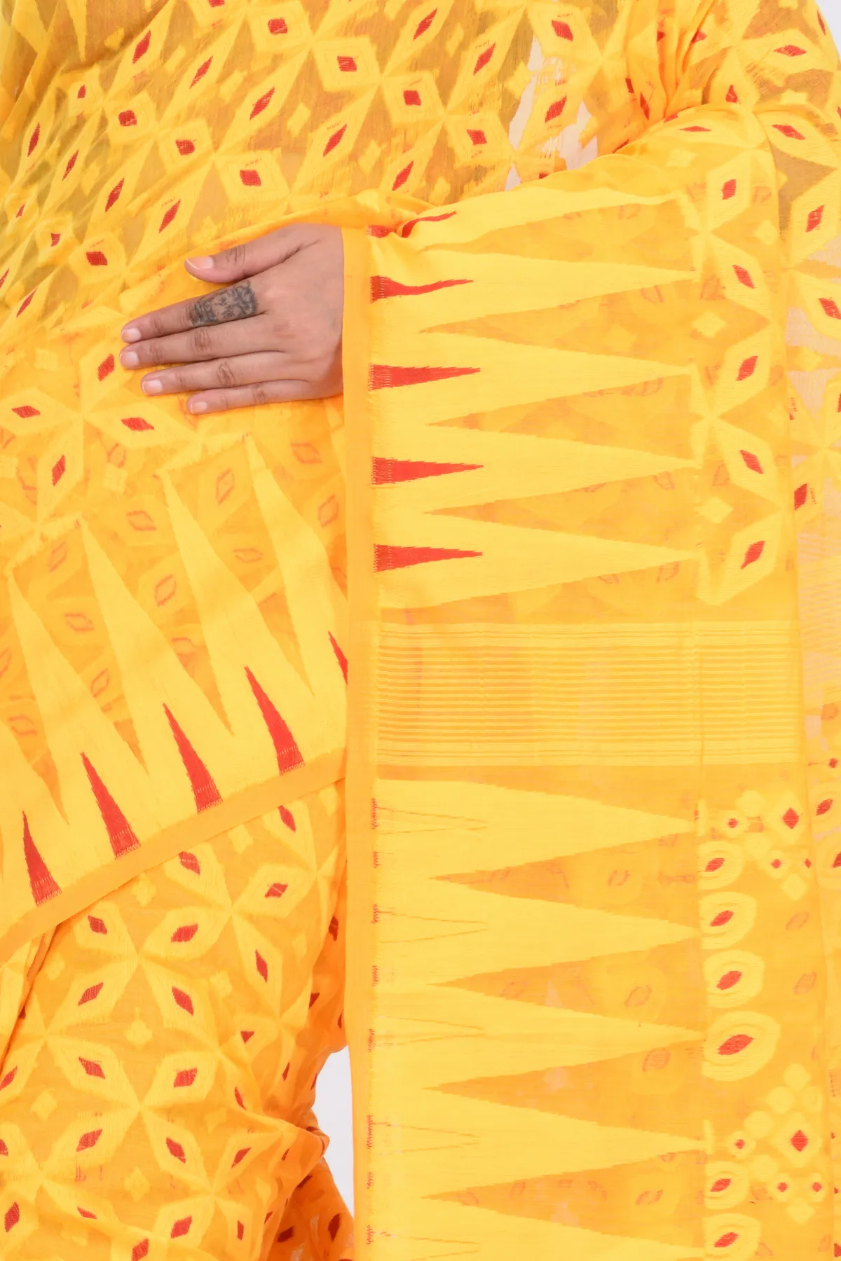 DipDiya Pure Cotton Yellow Minakari Jmdni Weaves with a Story Jamdani Sarees