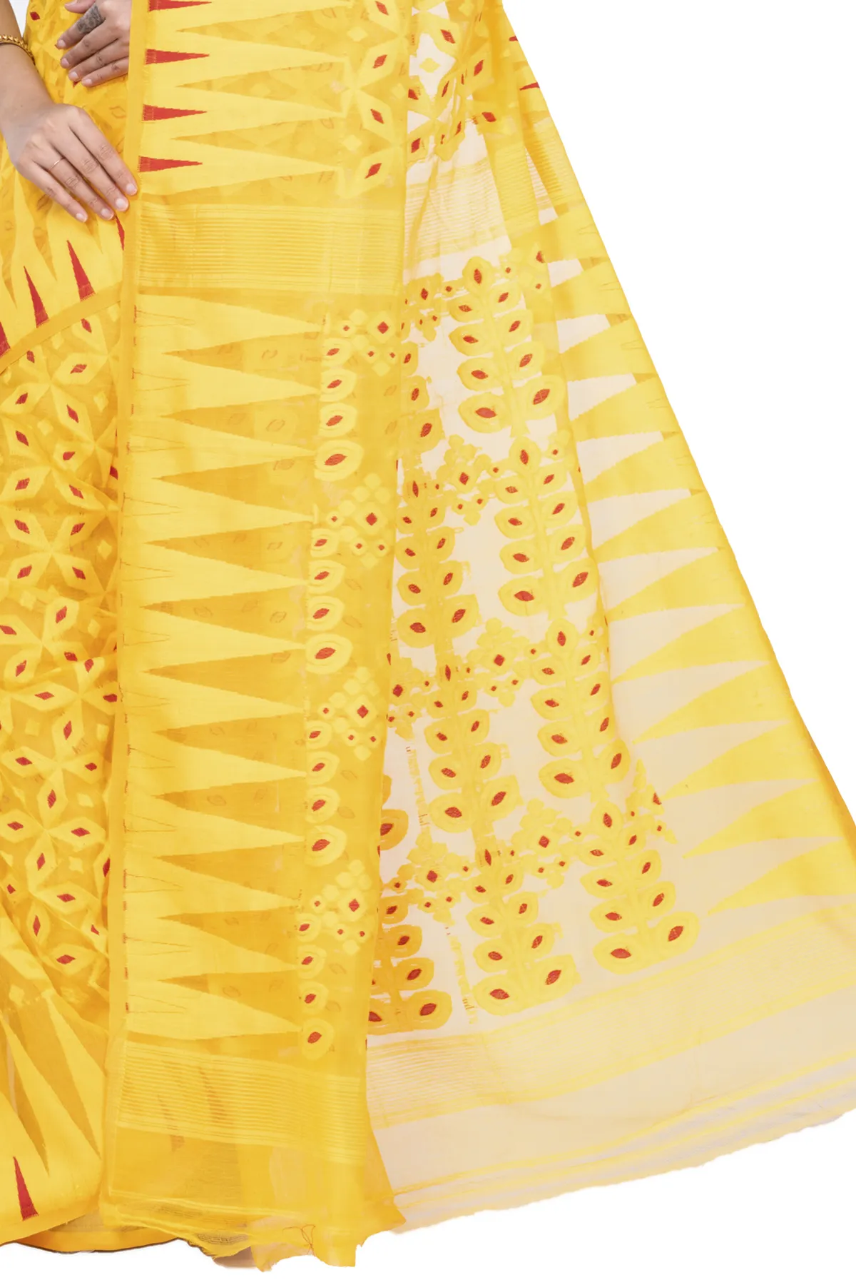 DipDiya Pure Cotton Yellow Minakari Jmdni Weaves with a Story Jamdani Sarees