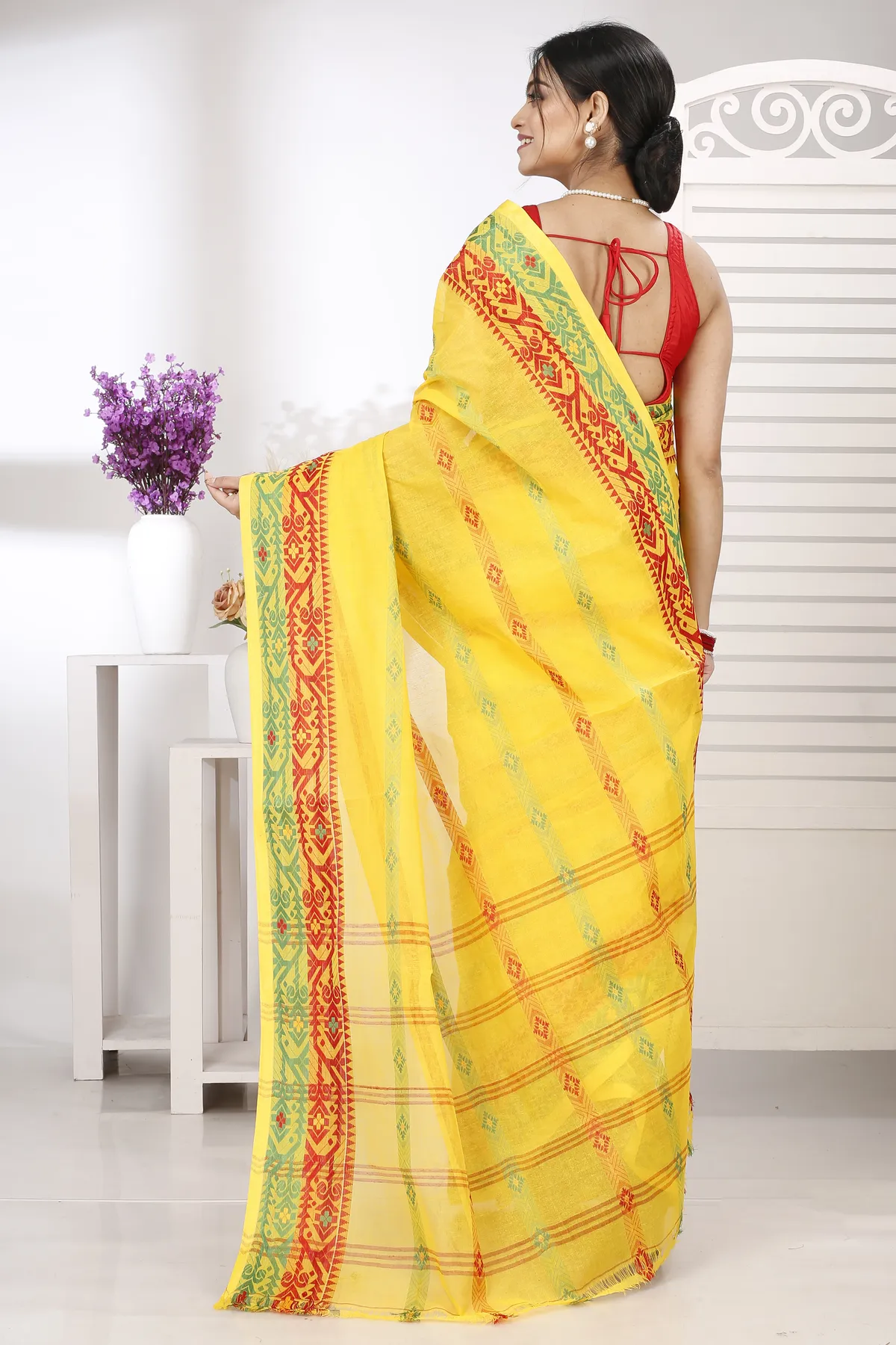 DipDiya Pure Cotton Yellow Moti Ankit Pure Bengali Grace Tant Sarees
