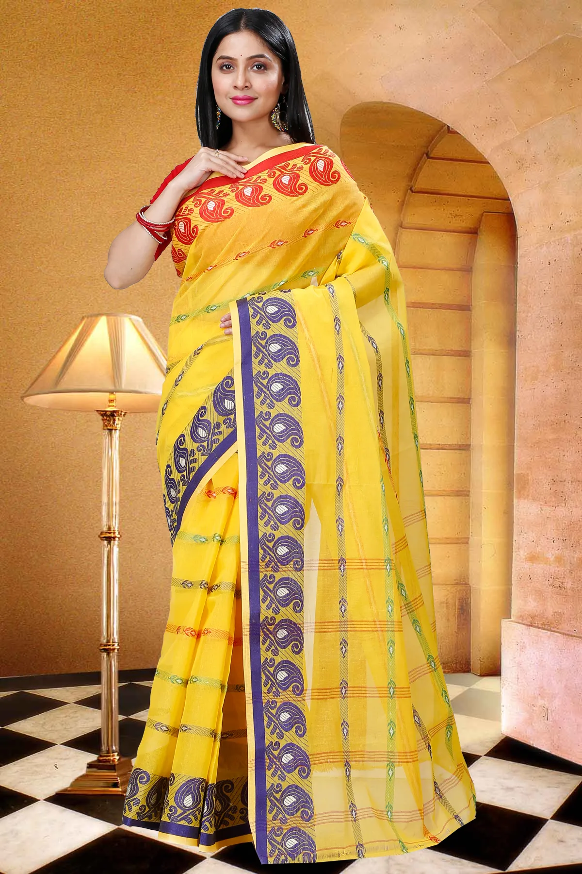 DipDiya Pure Cotton Yellow Nehan Heritage Elegance Tant Sarees