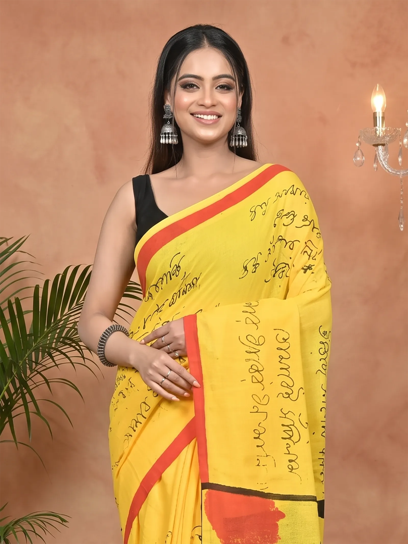 DipDiya Pure Cotton Yellow Nopa Traditional Bengali Printed Handloom Sarees
