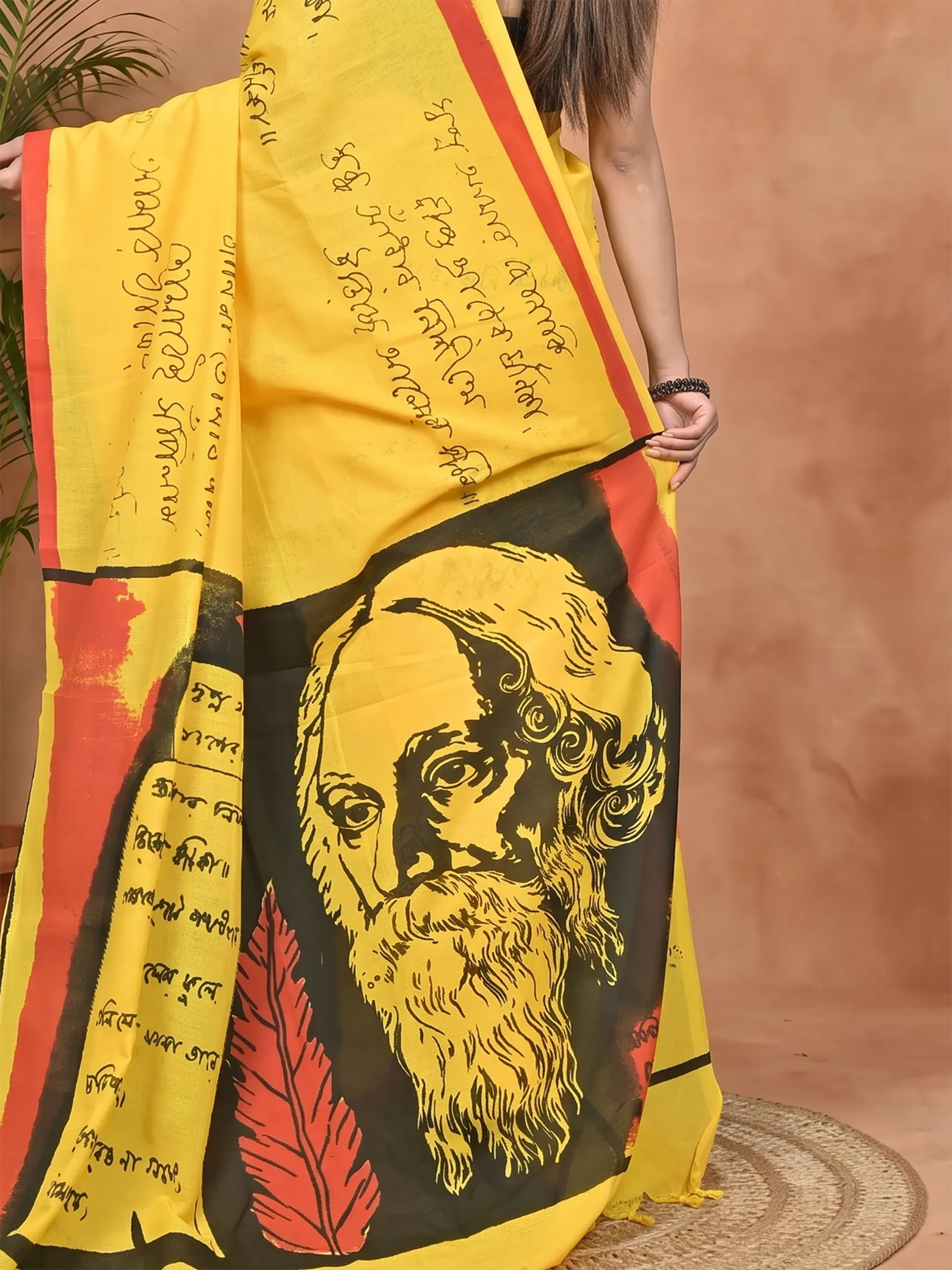 DipDiya Pure Cotton Yellow Nopa Traditional Bengali Printed Handloom Sarees