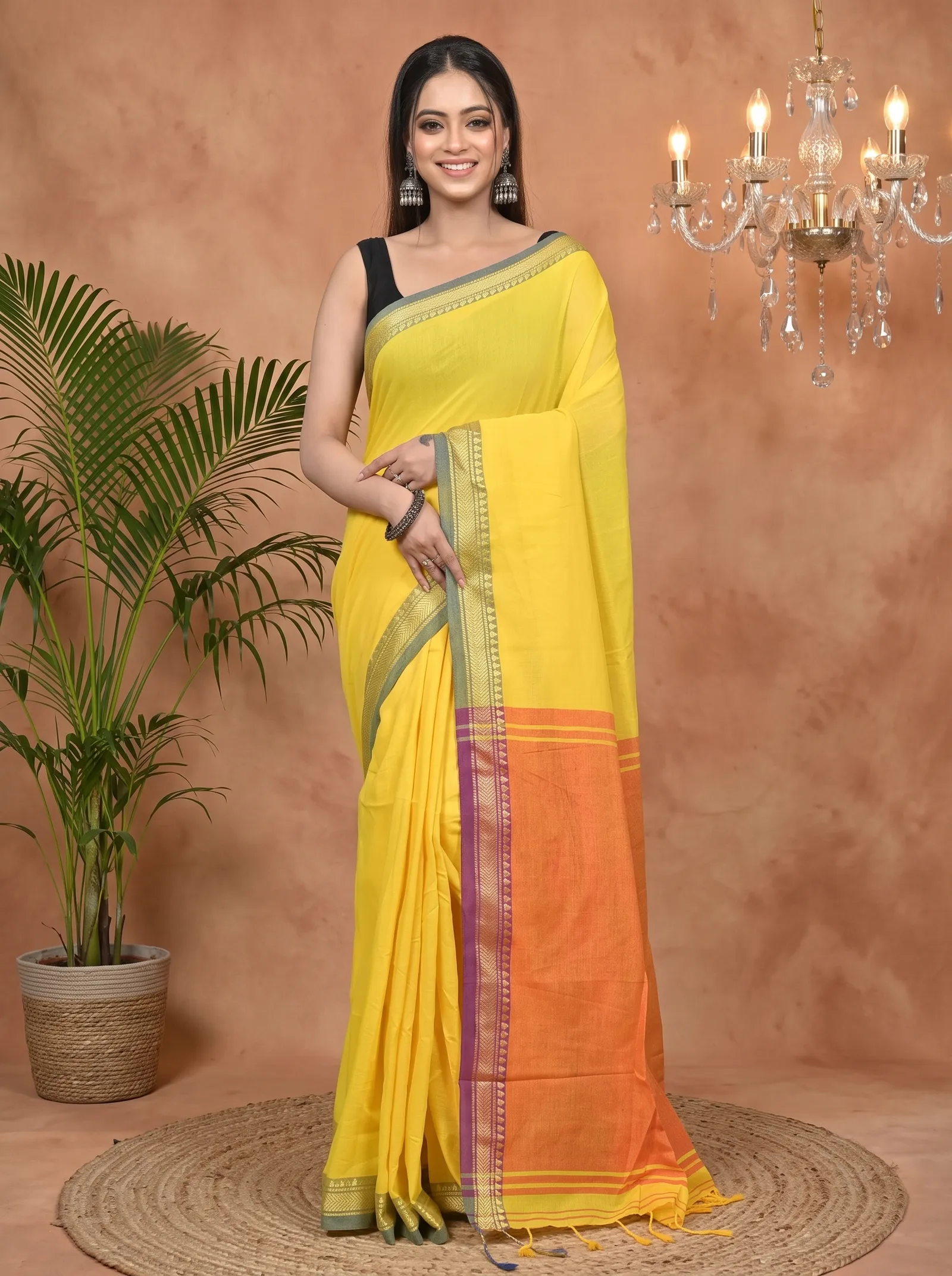 DipDiya Pure Cotton Yellow Nopra Bengal in Every Thread Handloom Sarees