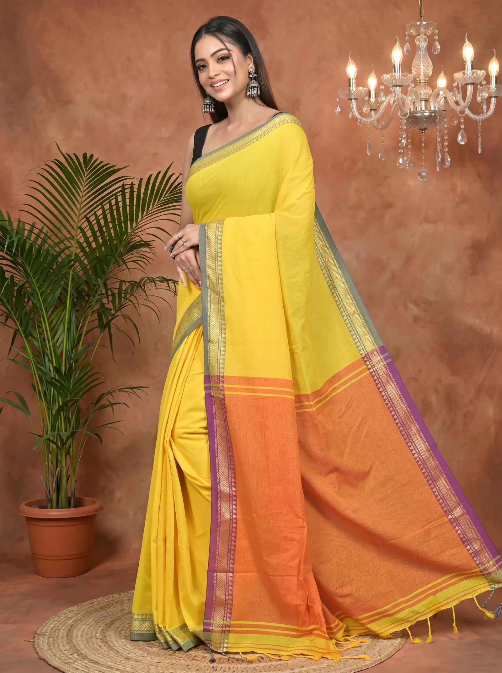 DipDiya Pure Cotton Yellow Nopra Bengal in Every Thread Handloom Sarees