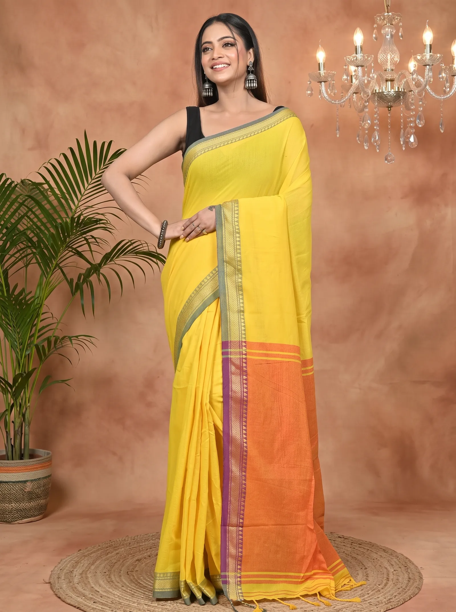 DipDiya Pure Cotton Yellow Nopra Bengal in Every Thread Handloom Sarees