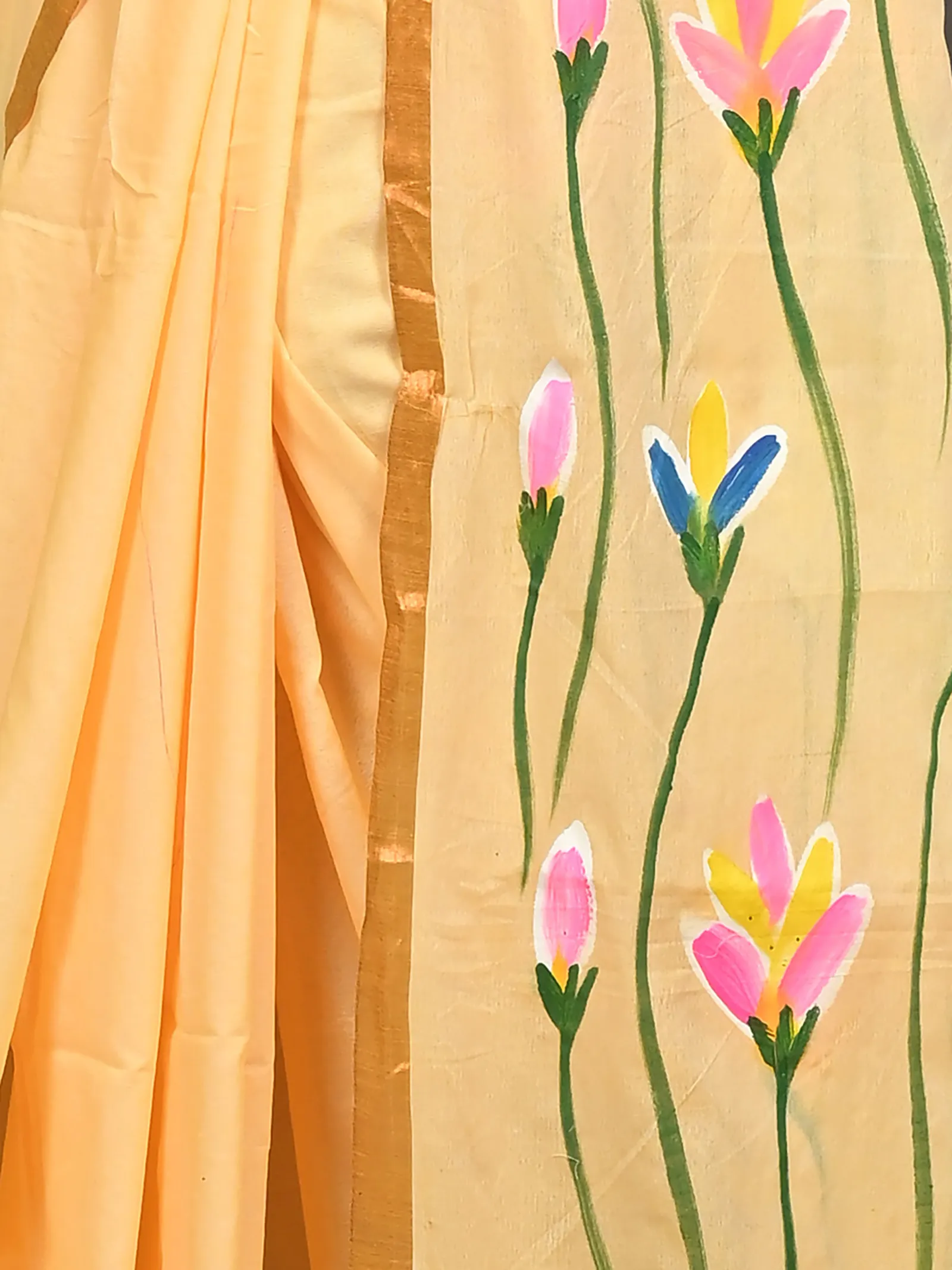 DipDiya Pure Cotton Yellow Norah Elegance in Every Weave Hand Painted Sarees