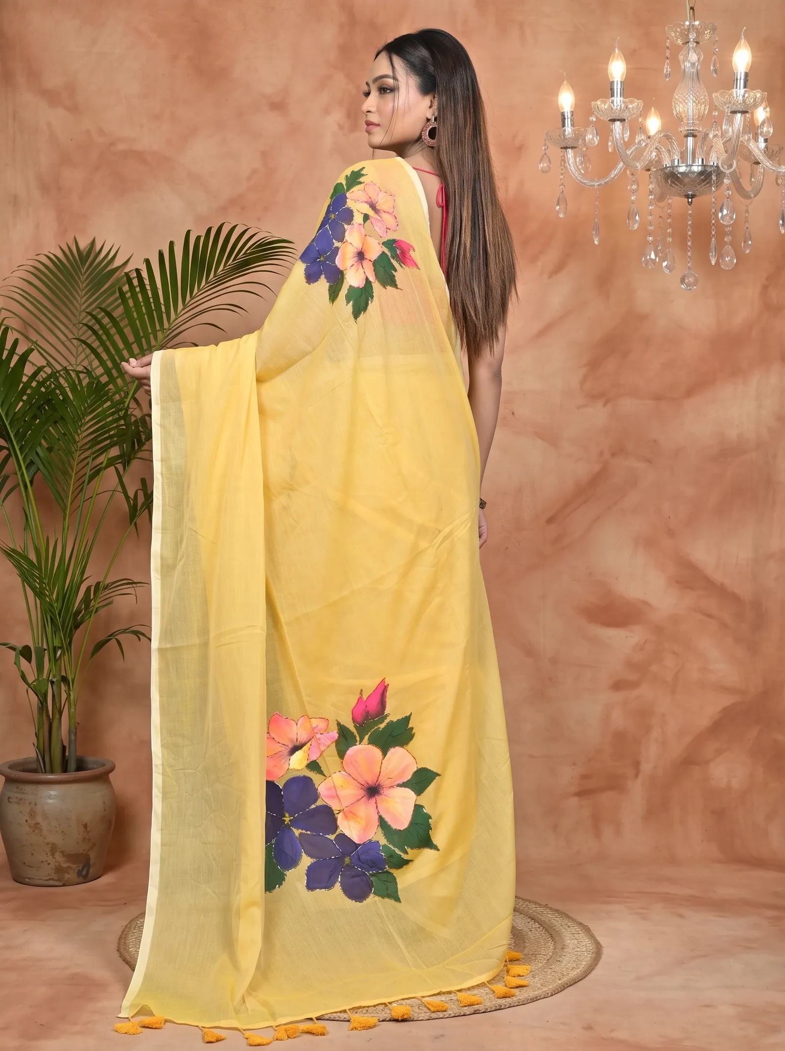 DipDiya Pure Cotton Yellow Norika Grace of Bengal Hand Painted Sarees